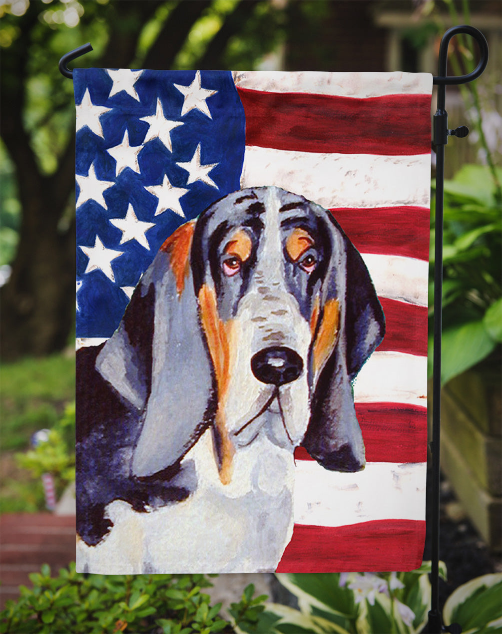 USA American Flag with Basset Hound Garden Flag Mailbox Decorative Yard Banner Outside Patio Artwork for Flower Beds, Garden Size, Multicolor