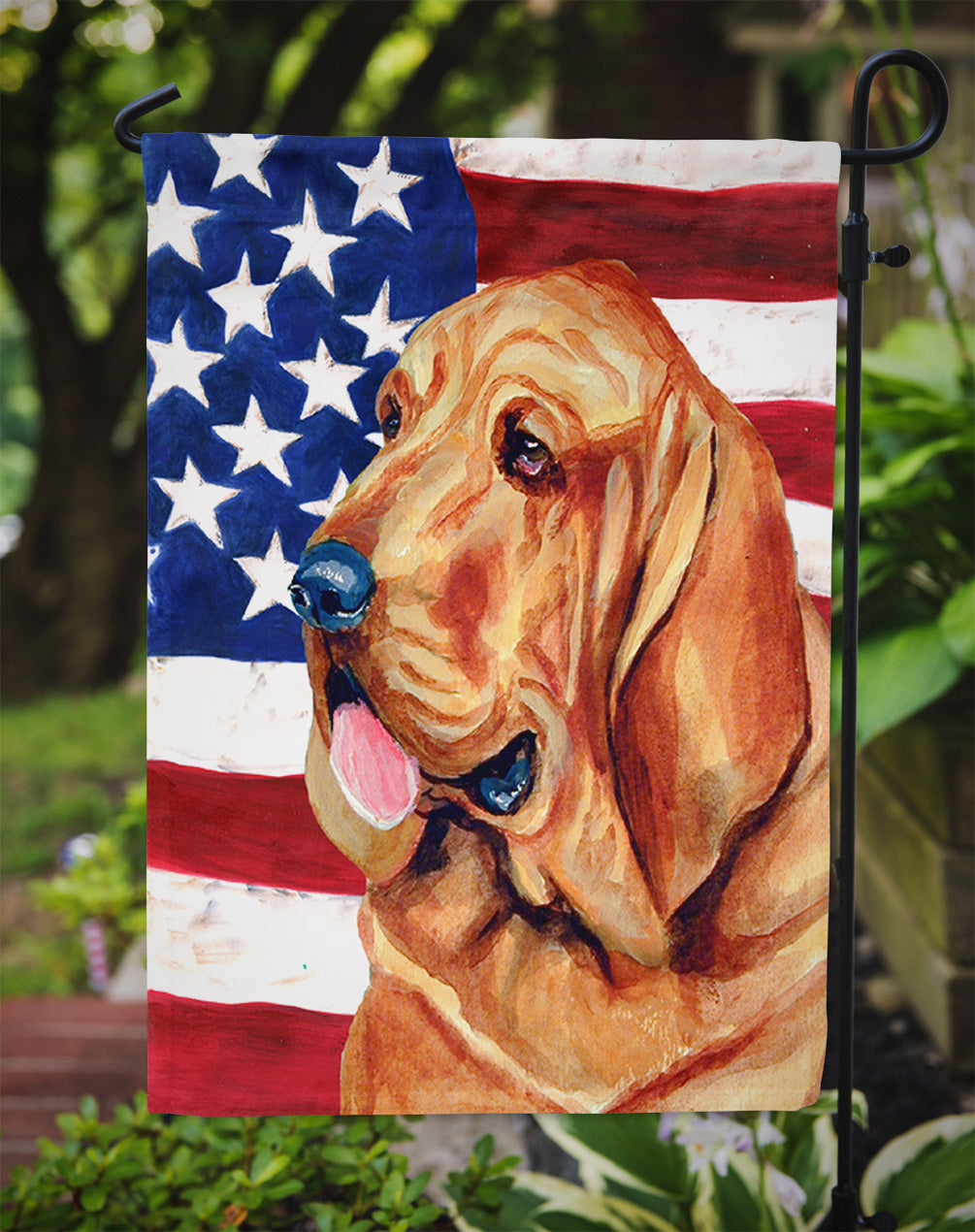 USA American Flag with Bloodhound Garden Flag Mailbox Decorative Yard Banner Outside Patio Artwork for Flower Beds, Garden Size, Multicolor