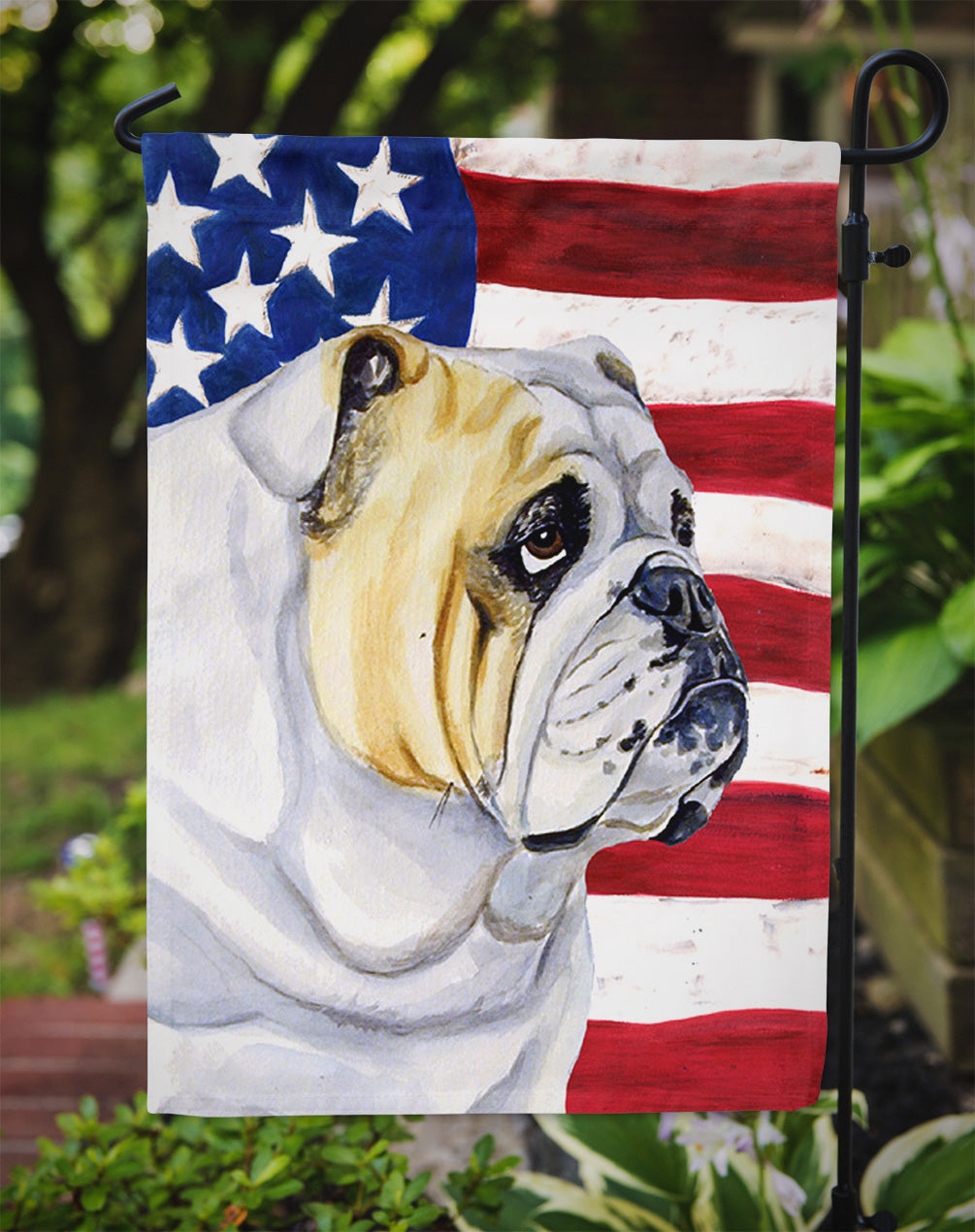 USA American Flag with English Bulldog Garden Flag Mailbox Decorative Yard Banner Outside Patio Artwork for Flower Beds, Garden Size, Multicolor