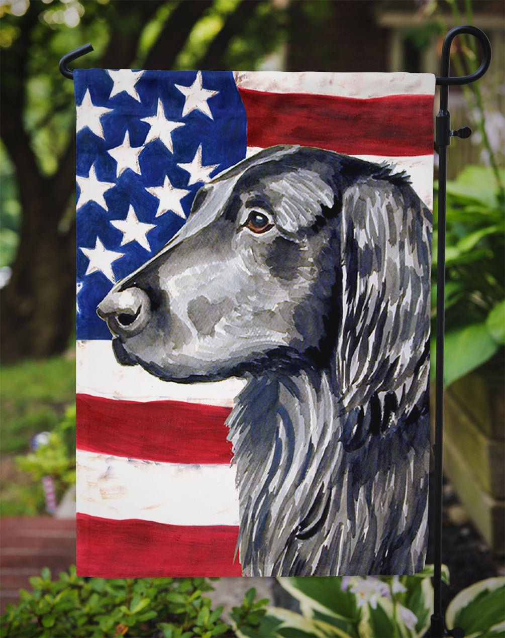 USA American Flag with Flat Coated Retriever Garden Flag Mailbox Decorative Yard Banner Outside Patio Artwork for Flower Beds, Garden Size, Multicolor