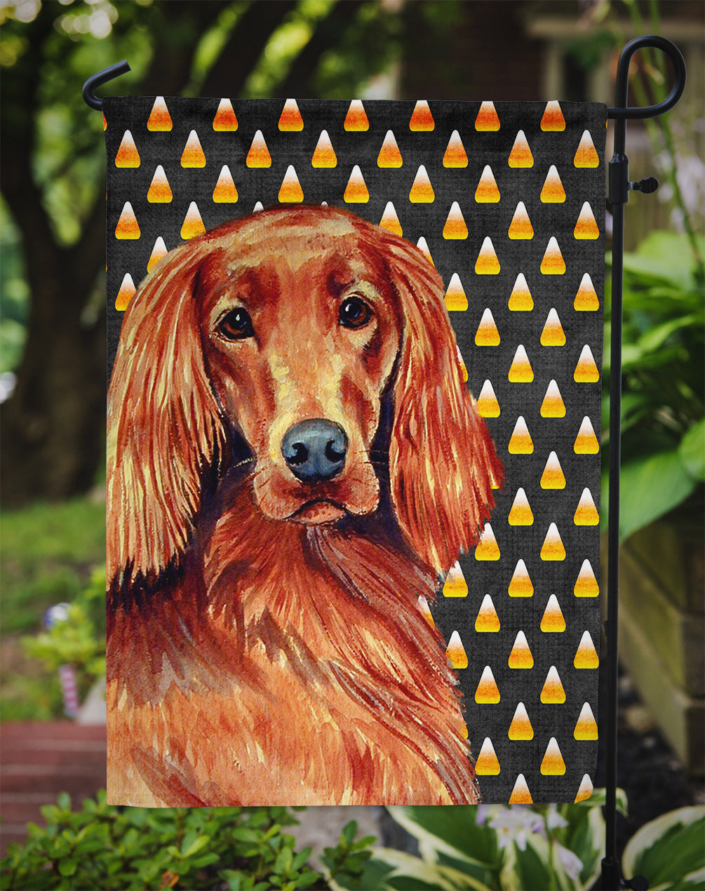 Irish Setter Candy Corn Halloween Portrait Garden Flag Mailbox Decorative Yard Banner Outside Patio Artwork for Flower Beds, Garden Size, Multicolor