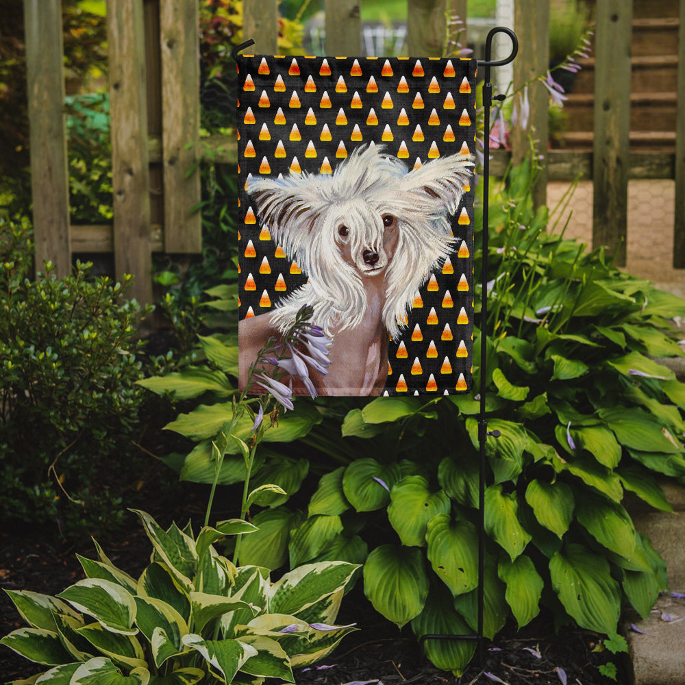 Chinese Crested Candy Corn Halloween Portrait Garden Flag Mailbox Decorative Yard Banner Outside Patio Artwork for Flower Beds, Garden Size, Multicolor