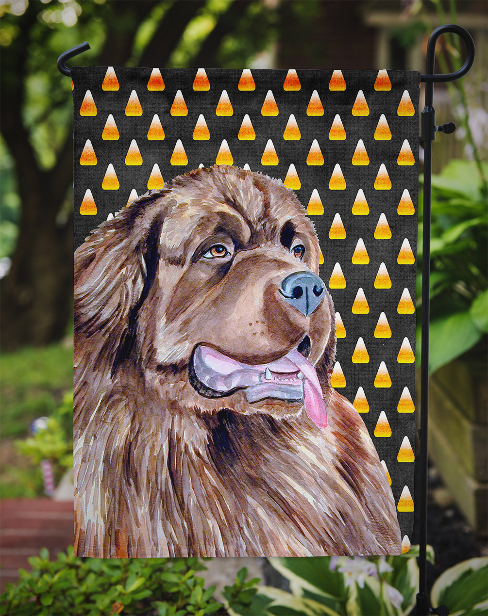Newfoundland Candy Corn Halloween Portrait Garden Flag Mailbox Decorative Yard Banner Outside Patio Artwork for Flower Beds, Garden Size, Multicolor