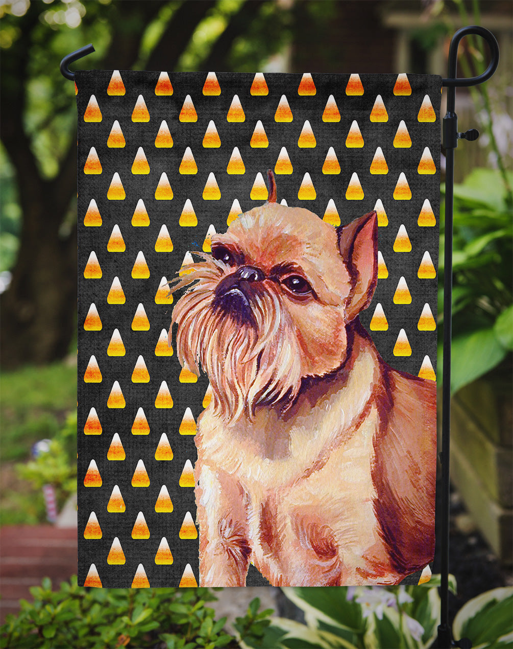 Brussels Griffon Candy Corn Halloween Portrait Garden Flag Mailbox Decorative Yard Banner Outside Patio Artwork for Flower Beds, Garden Size, Multicolor
