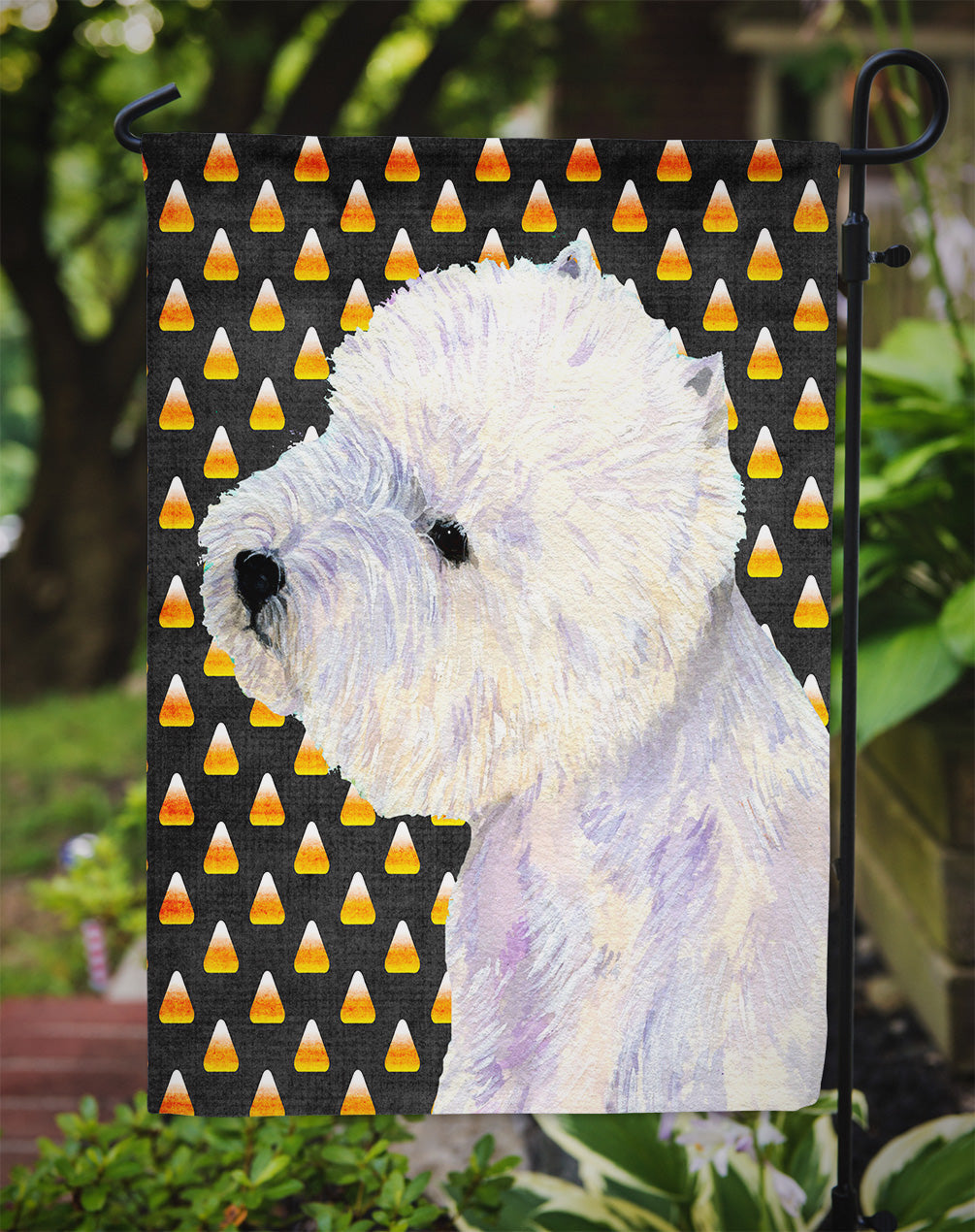 Westie Candy Corn Halloween Portrait Garden Flag Mailbox Decorative Yard Banner Outside Patio Artwork for Flower Beds, Garden Size, Multicolor