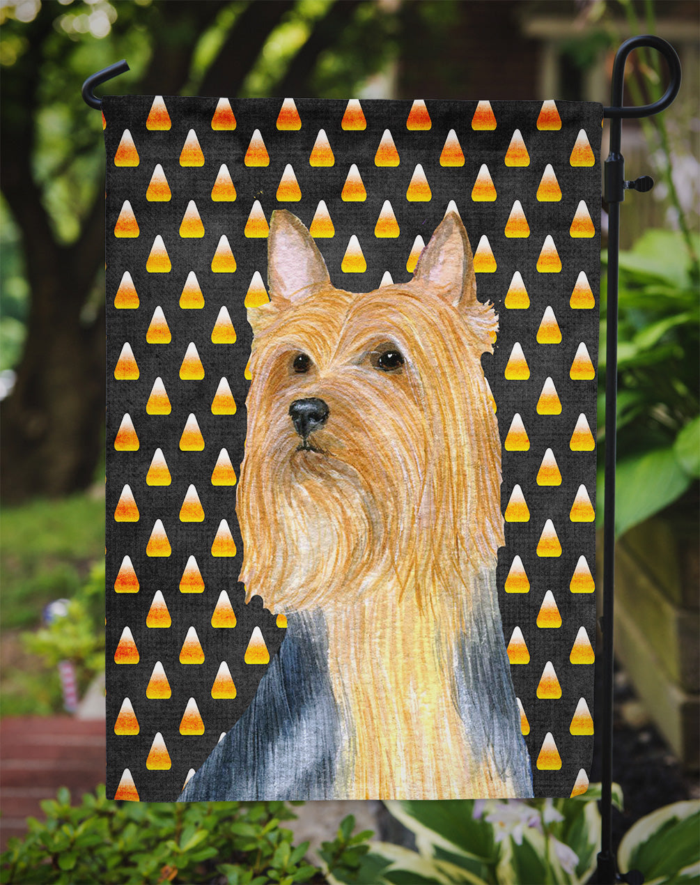 Silky Terrier Candy Corn Halloween Portrait Garden Flag Mailbox Decorative Yard Banner Outside Patio Artwork for Flower Beds, Garden Size, Multicolor