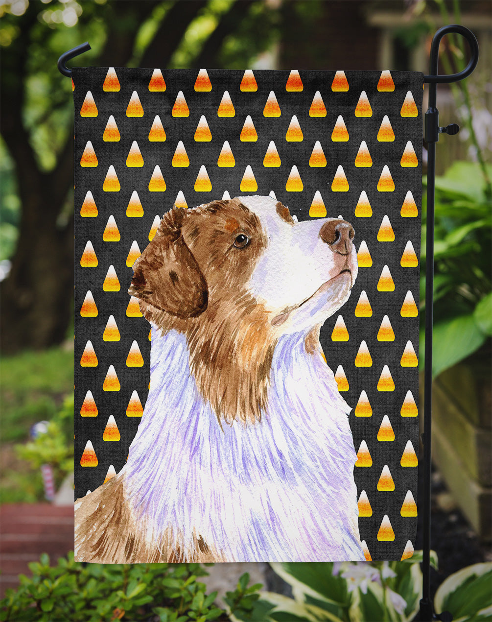 Australian Shepherd Candy Corn Halloween Portrait Garden Flag Mailbox Decorative Yard Banner Outside Patio Artwork for Flower Beds, Garden Size, Multicolor
