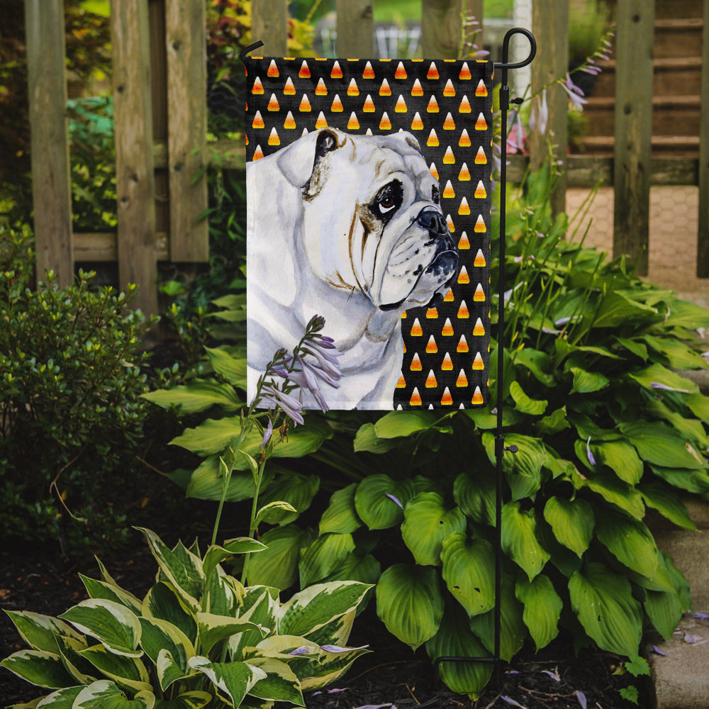 Bulldog English Candy Corn Halloween Portrait Garden Flag Mailbox Decorative Yard Banner Outside Patio Artwork for Flower Beds, Garden Size, Multicolor