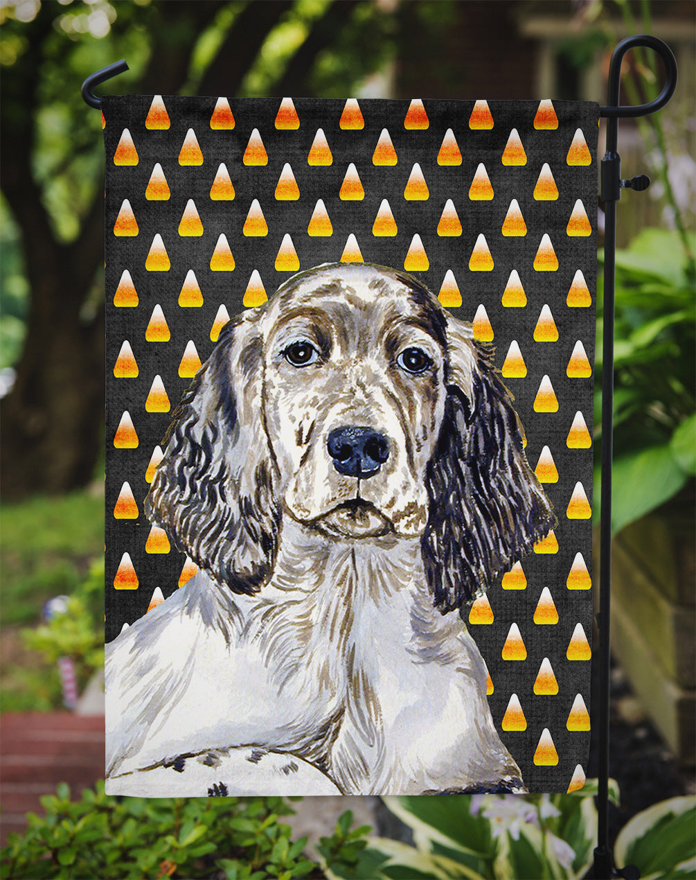 English Setter Candy Corn Halloween Portrait Garden Flag Mailbox Decorative Yard Banner Outside Patio Artwork for Flower Beds, Garden Size, Multicolor