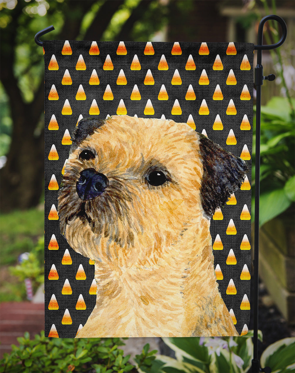 Border Terrier Candy Corn Halloween Portrait Garden Flag Mailbox Decorative Yard Banner Outside Patio Artwork for Flower Beds, Garden Size, Multicolor