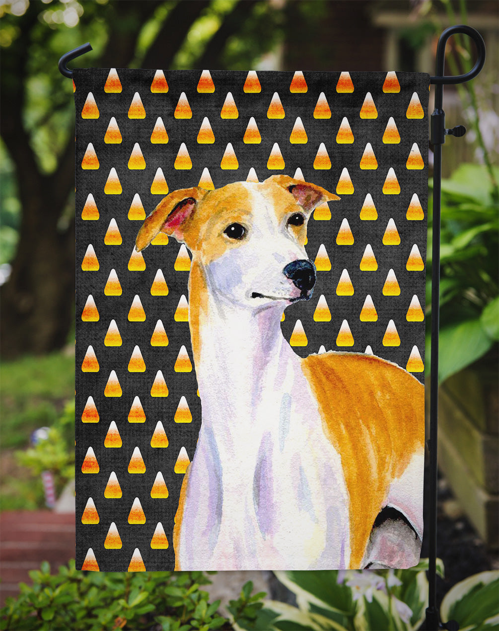 Whippet Candy Corn Halloween Portrait Garden Flag Mailbox Decorative Yard Banner Outside Patio Artwork for Flower Beds, Garden Size, Multicolor