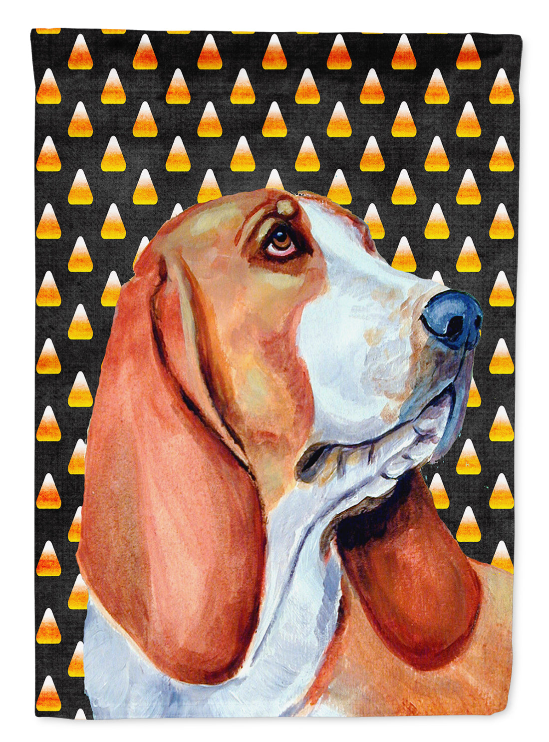 Basset Hound Candy Corn Halloween Portrait Garden Flag Mailbox Decorative Yard Banner Outside Patio Artwork for Flower Beds, Garden Size, Multicolor