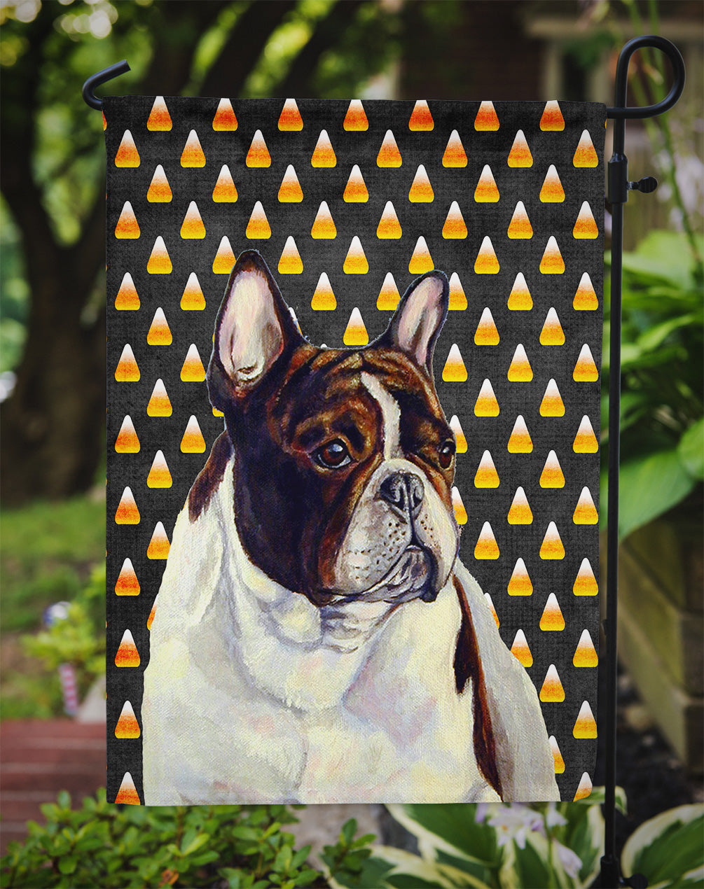 French Bulldog Candy Corn Halloween Portrait Garden Flag Mailbox Decorative Yard Banner Outside Patio Artwork for Flower Beds, Garden Size, Multicolor