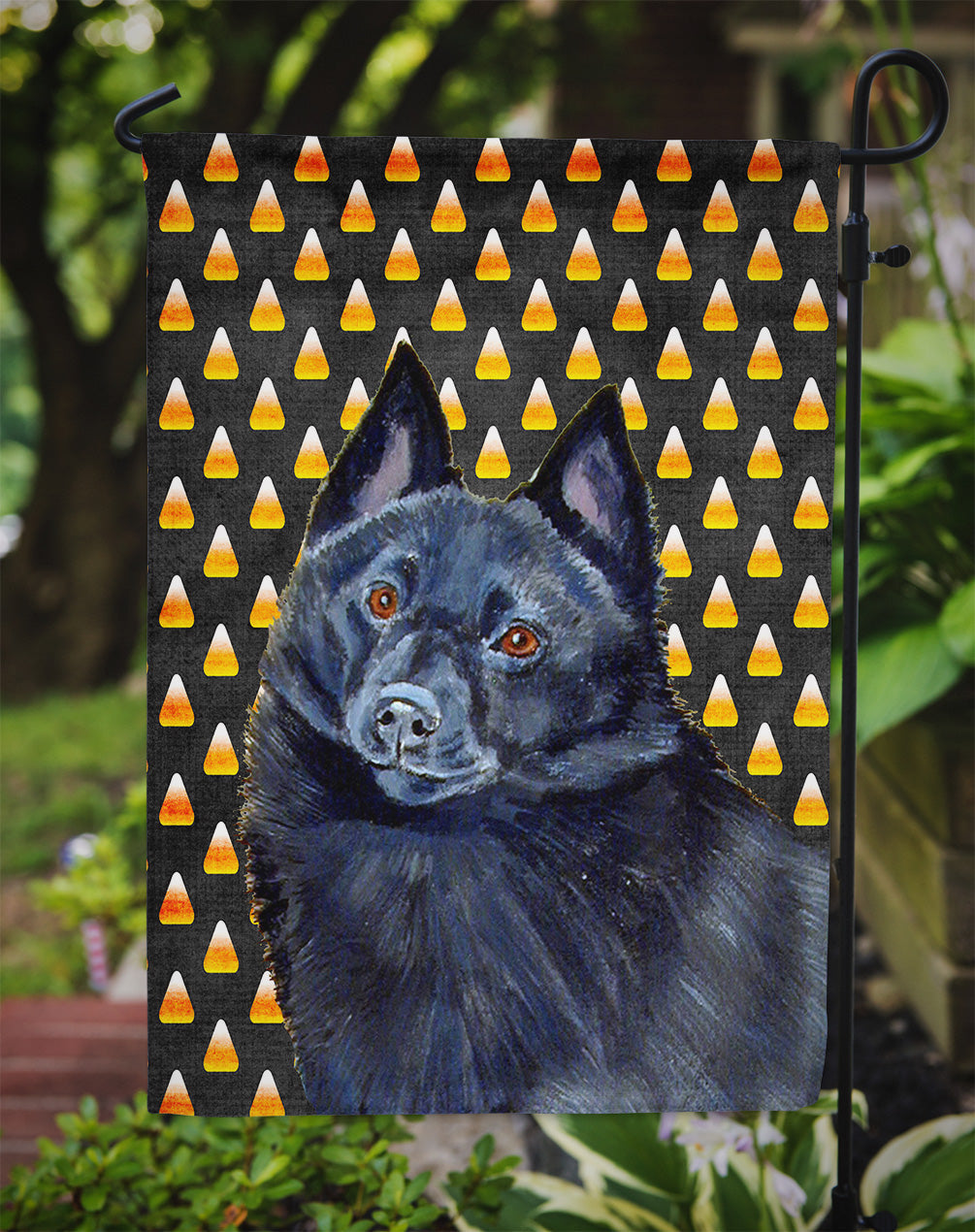 Schipperke Candy Corn Halloween Portrait Garden Flag Mailbox Decorative Yard Banner Outside Patio Artwork for Flower Beds, Garden Size, Multicolor
