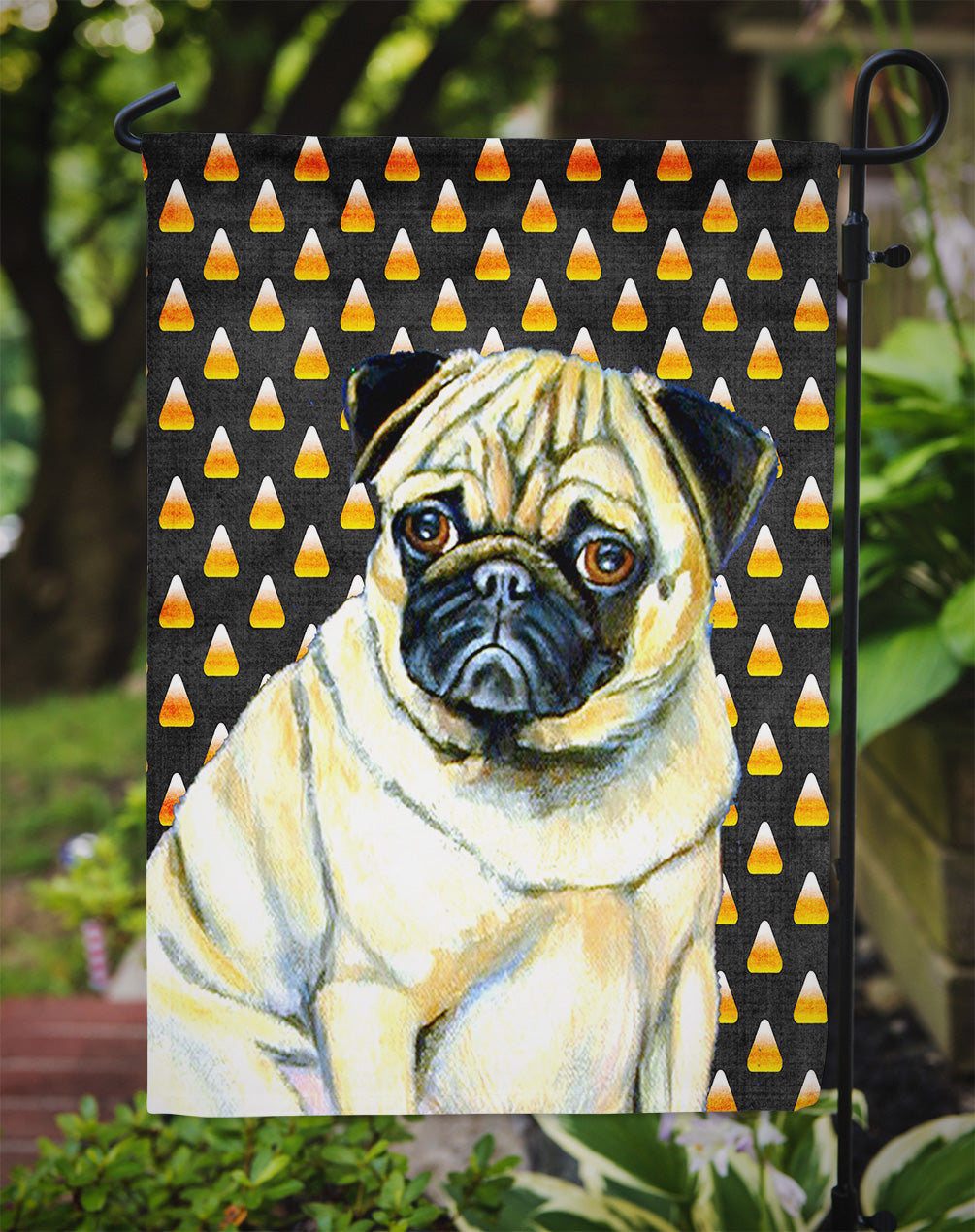 Pug Candy Corn Halloween Portrait Garden Flag Mailbox Decorative Yard Banner Outside Patio Artwork for Flower Beds, Garden Size, Multicolor