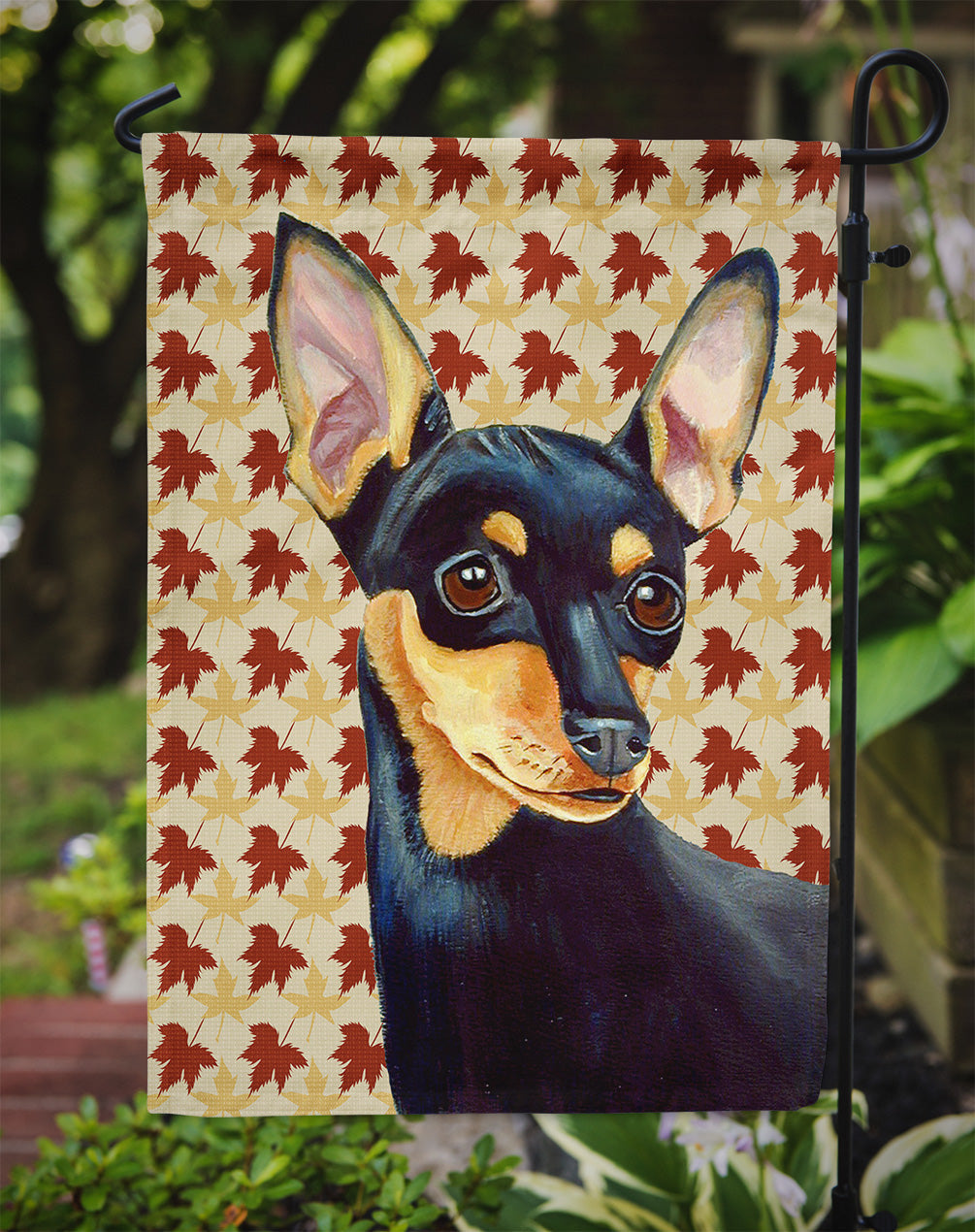 Min Pin Fall Leaves Portrait Garden Flag Mailbox Decorative Yard Banner Outside Patio Artwork for Flower Beds, Garden Size, Multicolor