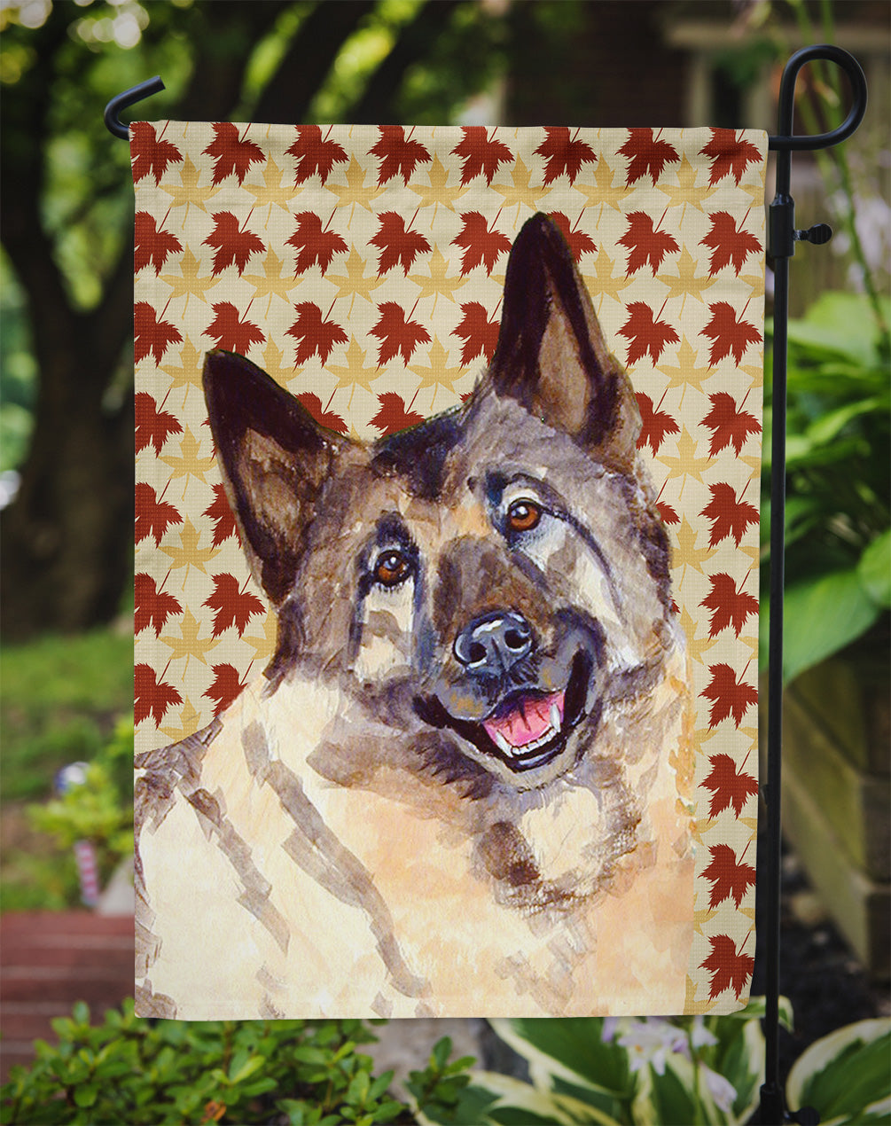 Norwegian Elkhound Fall Leaves Portrait Garden Flag Mailbox Decorative Yard Banner Outside Patio Artwork for Flower Beds, Garden Size, Multicolor
