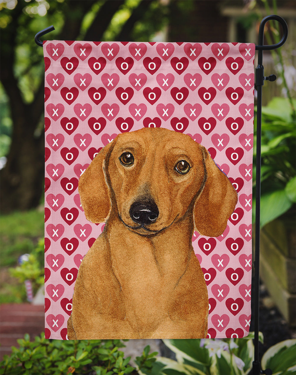Dachshund Hearts Love and Valentine's Day Portrait Garden Flag Mailbox Decorative Yard Banner Outside Patio Artwork for Flower Beds, Garden Size, Multicolor