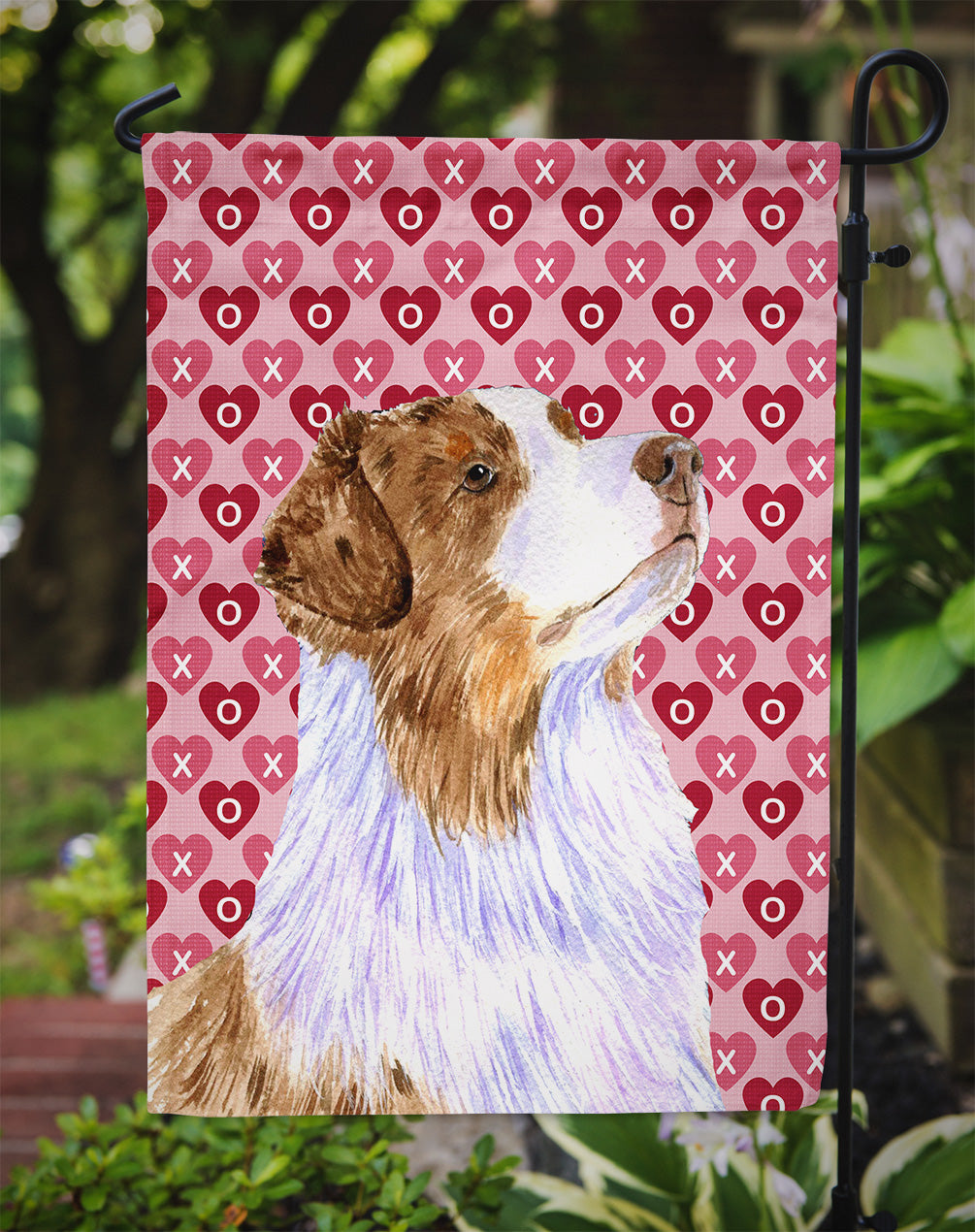 Australian Shepherd Hearts Love Valentine's Day Garden Flag Mailbox Decorative Yard Banner Outside Patio Artwork for Flower Beds, Garden Size, Multicolor