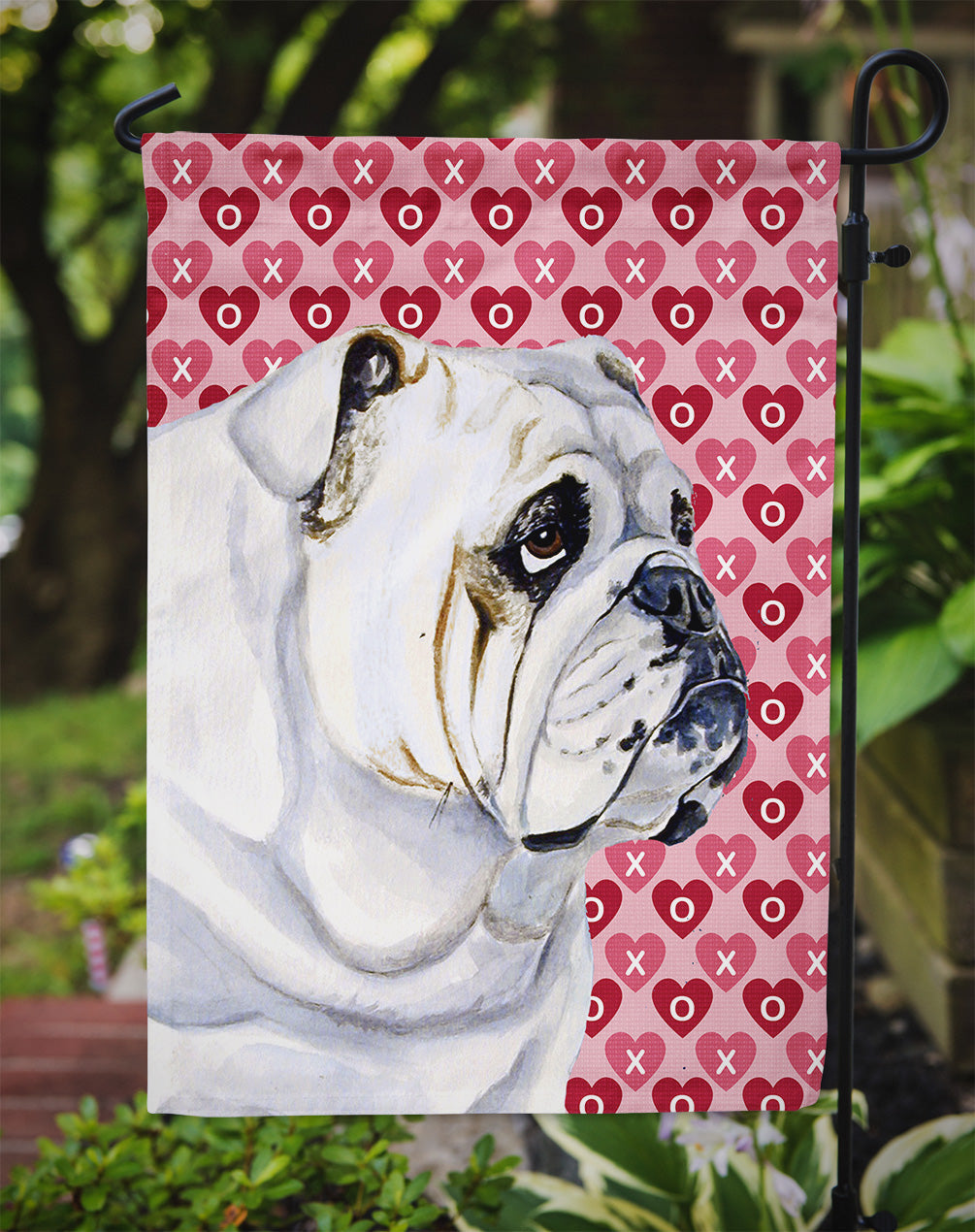 Bulldog English Hearts Love Valentine's Day Garden Flag Mailbox Decorative Yard Banner Outside Patio Artwork for Flower Beds, Garden Size, Multicolor