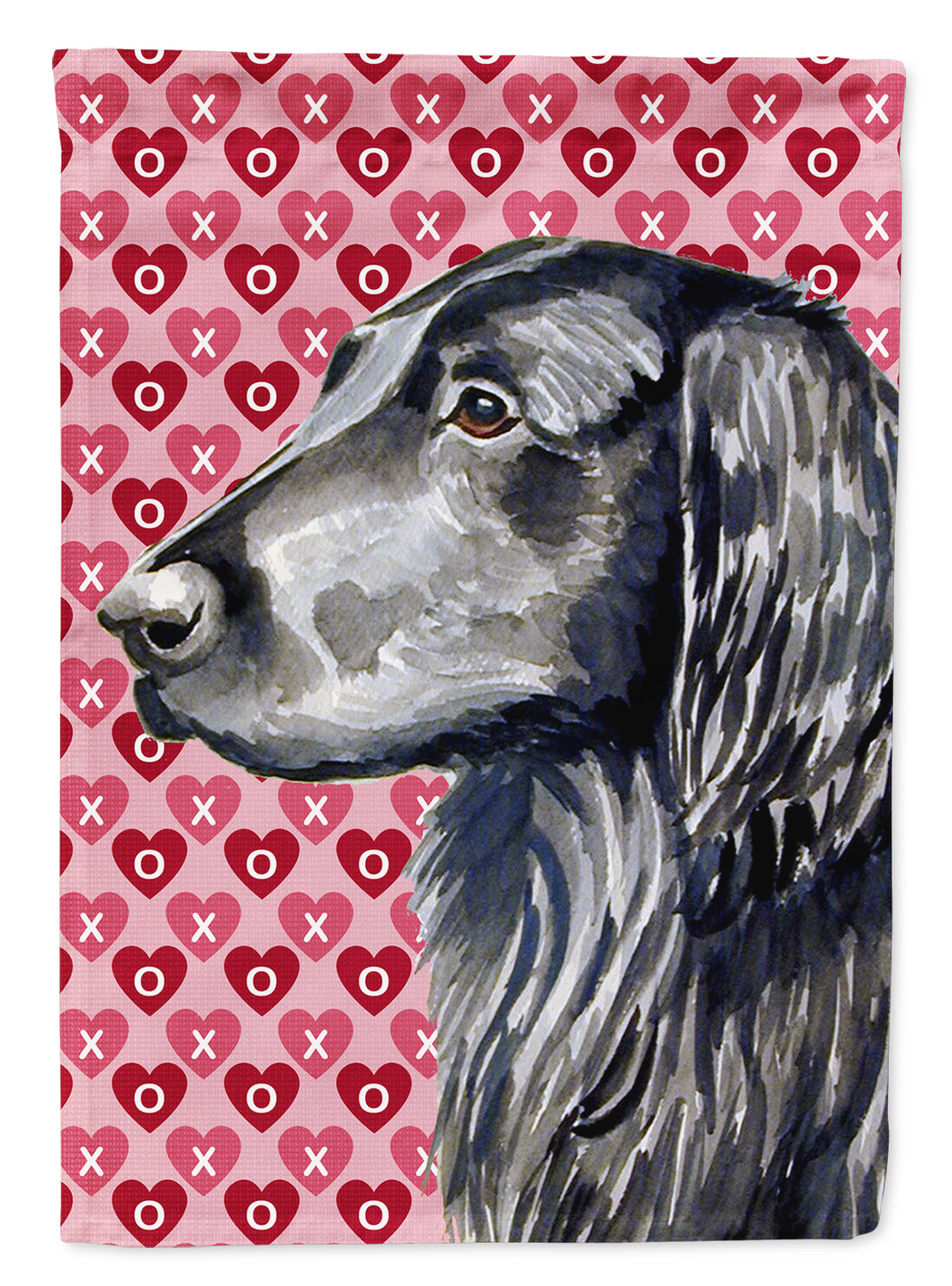 Flat Coated Retriever Hearts Love and Valentine's Day Portrait Garden Flag Mailbox Decorative Yard Banner Outside Patio Artwork for Flower Beds, Garden Size, Multicolor