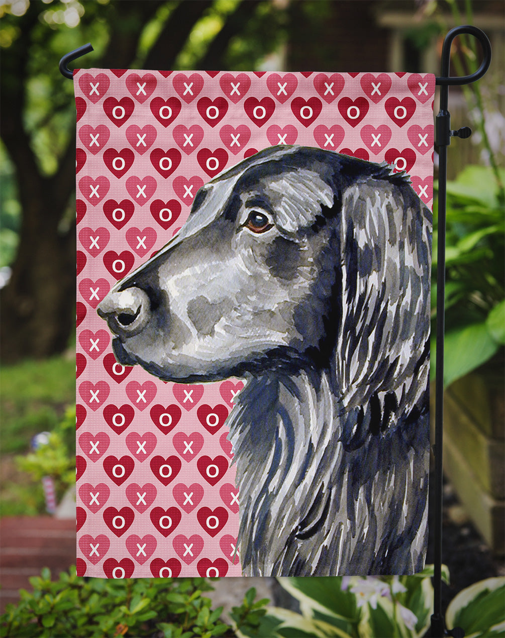 Flat Coated Retriever Hearts Love and Valentine's Day Portrait Garden Flag Mailbox Decorative Yard Banner Outside Patio Artwork for Flower Beds, Garden Size, Multicolor