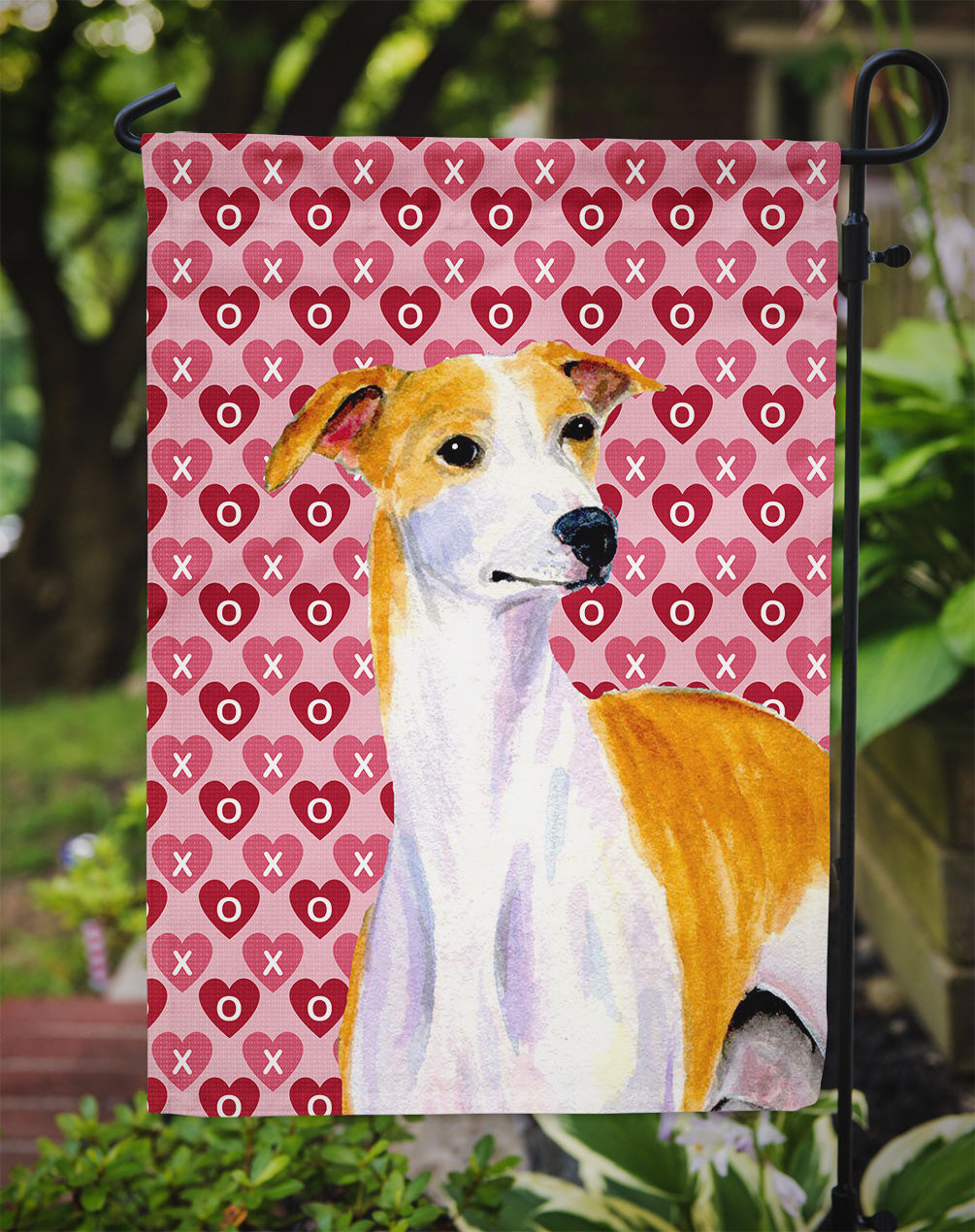 Whippet Hearts Love and Valentine's Day Portrait Garden Flag Mailbox Decorative Yard Banner Outside Patio Artwork for Flower Beds, Garden Size, Multicolor