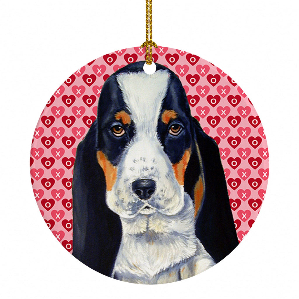 Basset Hound Hearts Love and Valentine's Day Portrait Ceramic Ornament Christmas Tree Hanging Decorations for Home Christmas Holiday, Party, Gift, 3 in, Multicolor