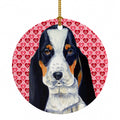 Basset Hound Hearts Love and Valentine's Day Portrait Ceramic Ornament Christmas Tree Hanging Decorations for Home Christmas Holiday, Party, Gift, 3 in, Multicolor