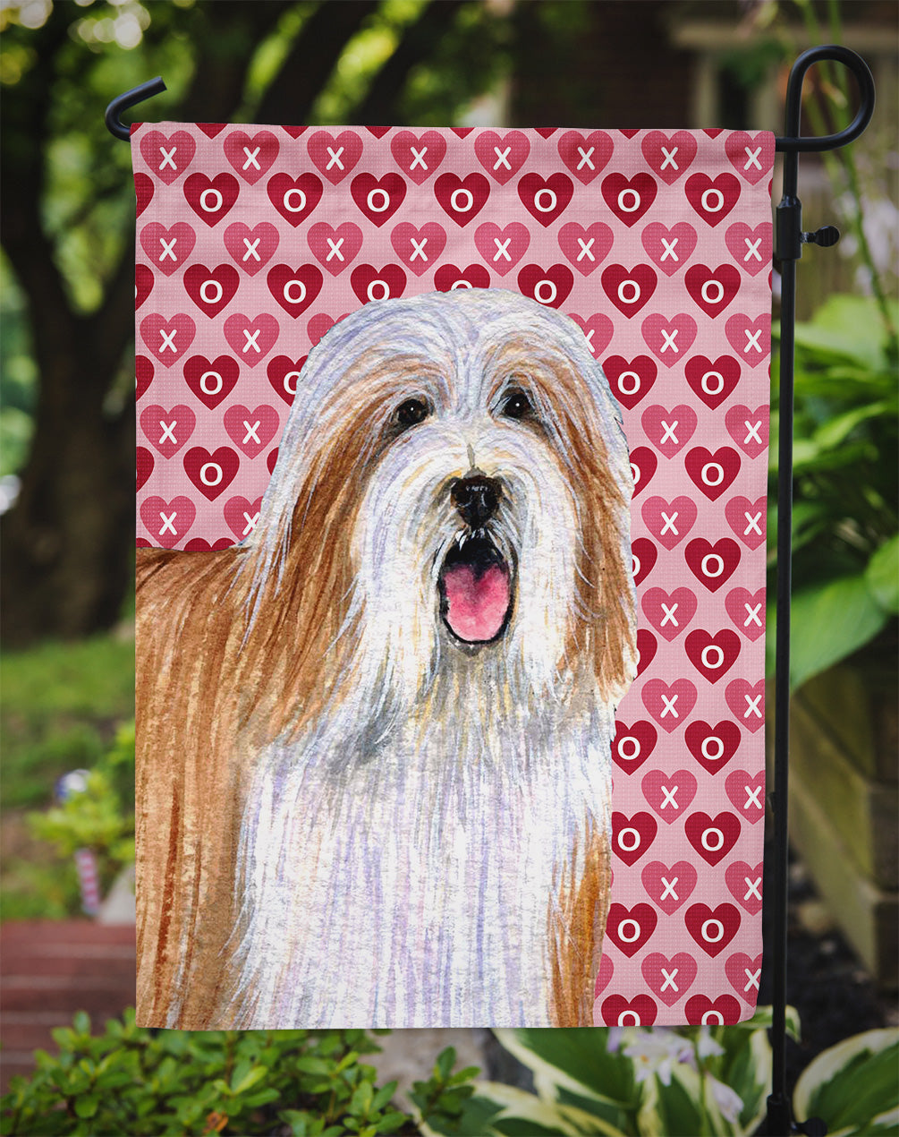 Bearded Collie Hearts Love and Valentine's Day Portrait Garden Flag Mailbox Decorative Yard Banner Outside Patio Artwork for Flower Beds, Garden Size, Multicolor