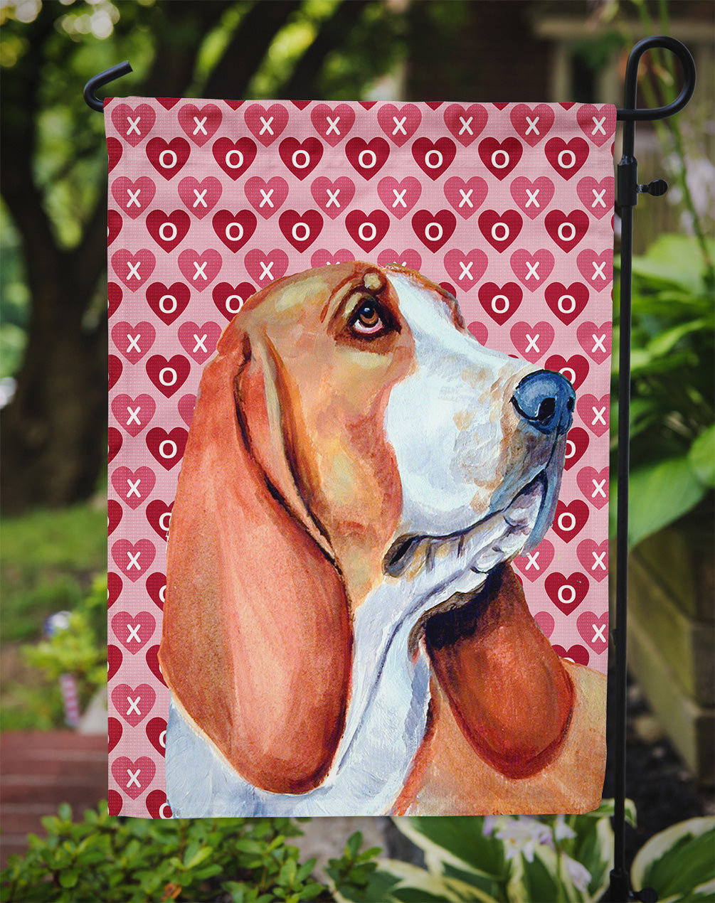 Basset Hound Hearts Love and Valentine's Day Portrait Garden Flag Mailbox Decorative Yard Banner Outside Patio Artwork for Flower Beds, Garden Size, Multicolor