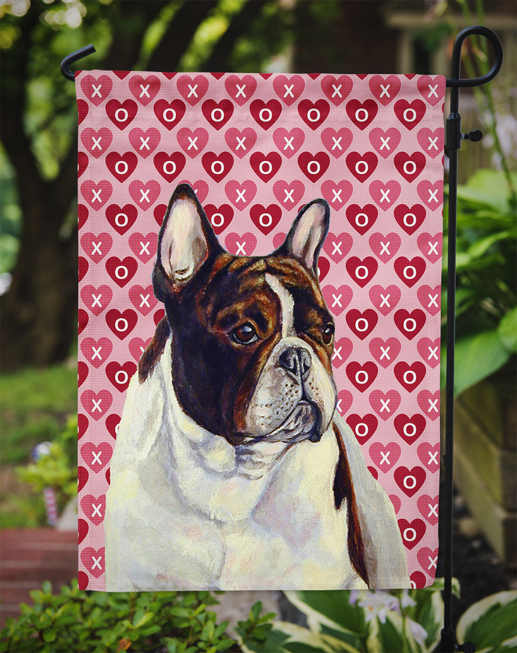 French Bulldog Hearts Love and Valentine's Day Portrait Garden Flag Mailbox Decorative Yard Banner Outside Patio Artwork for Flower Beds, Garden Size, Multicolor