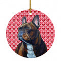 French Bulldog Hearts Love and Valentine's Day Portrait Ceramic Ornament Christmas Tree Hanging Decorations for Home Christmas Holiday, Party, Gift, 3 in, Multicolor