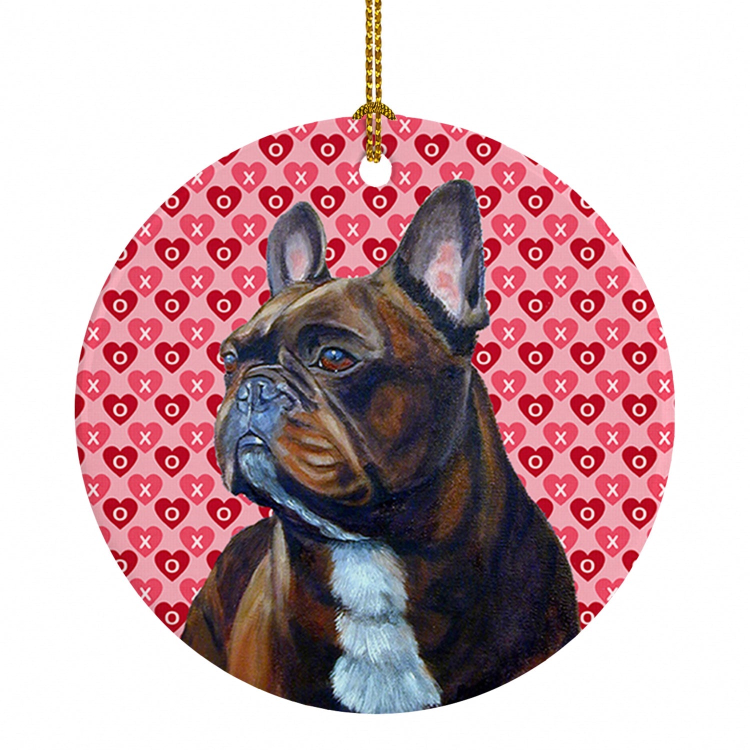 French Bulldog Hearts Love and Valentine's Day Portrait Ceramic Ornament Christmas Tree Hanging Decorations for Home Christmas Holiday, Party, Gift, 3 in, Multicolor