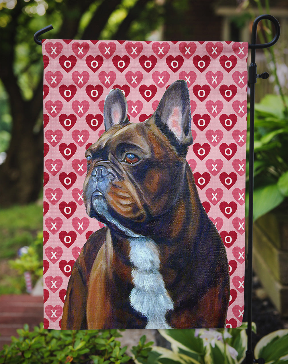 French Bulldog Hearts Love and Valentine's Day Portrait Garden Flag Mailbox Decorative Yard Banner Outside Patio Artwork for Flower Beds, Garden Size, Multicolor