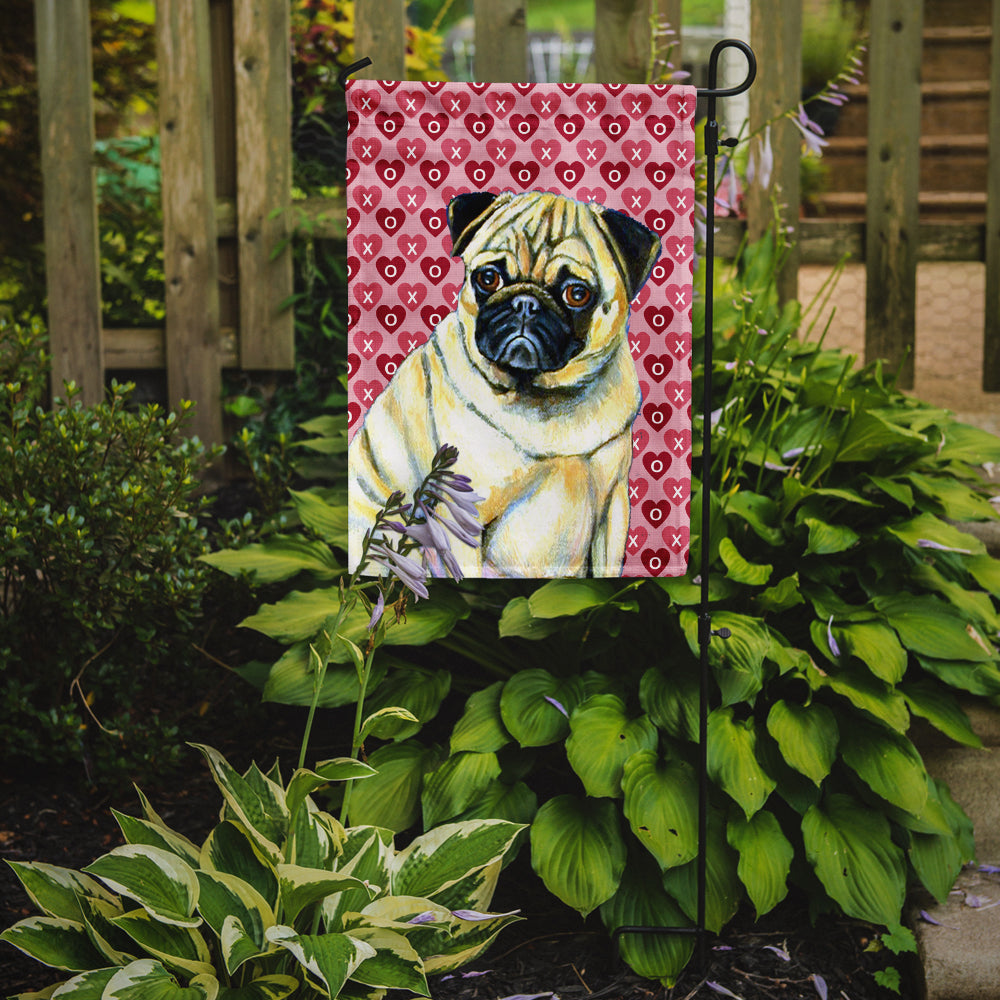 Pug Hearts Love and Valentine's Day Portrait Garden Flag Mailbox Decorative Yard Banner Outside Patio Artwork for Flower Beds, Garden Size, Multicolor