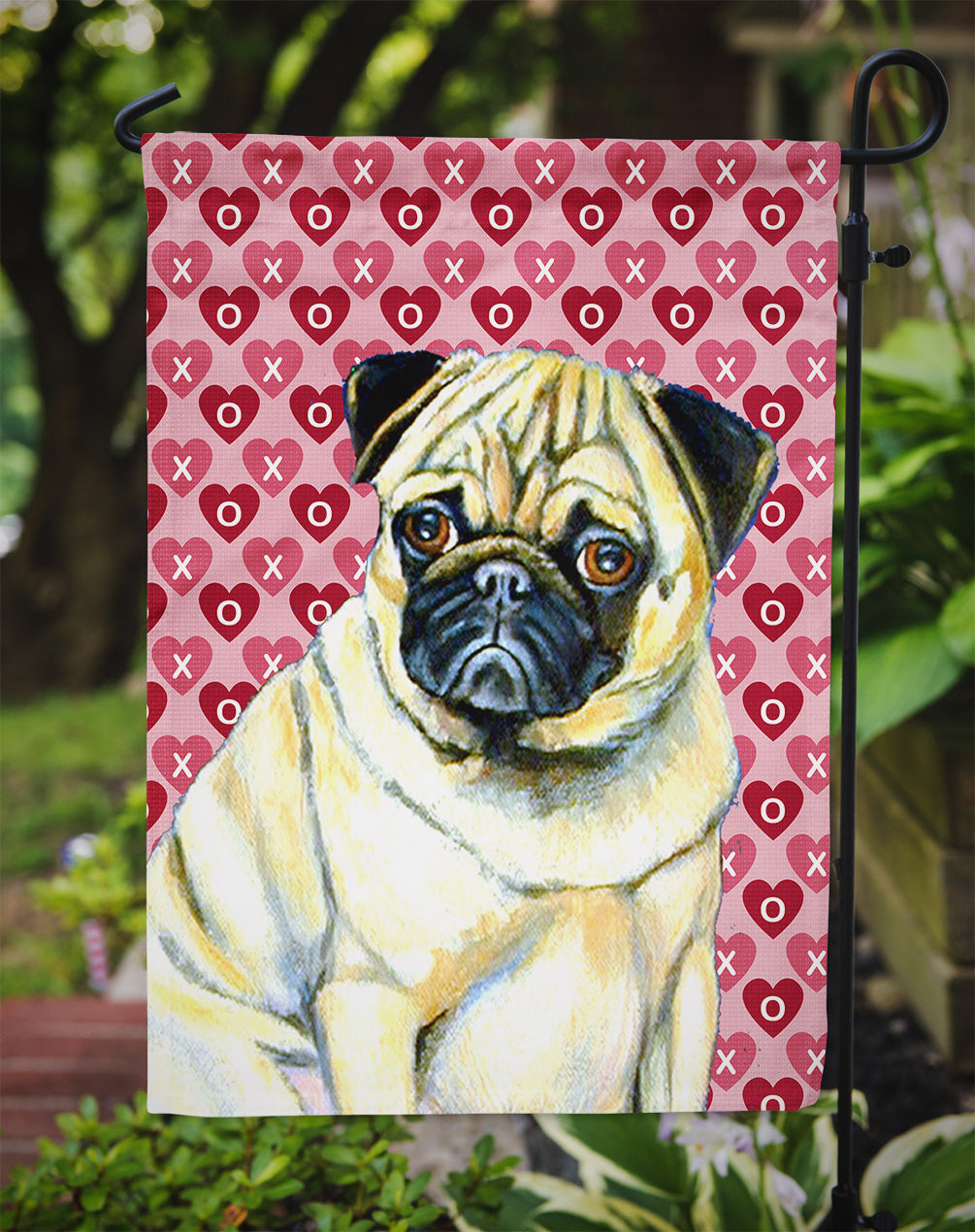 Pug Hearts Love and Valentine's Day Portrait Garden Flag Mailbox Decorative Yard Banner Outside Patio Artwork for Flower Beds, Garden Size, Multicolor