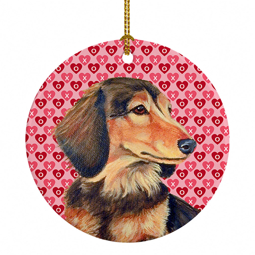 Dachshund Hearts Love and Valentine's Day Portrait Ceramic Ornament Christmas Tree Hanging Decorations for Home Christmas Holiday, Party, Gift, 3 in, Multicolor