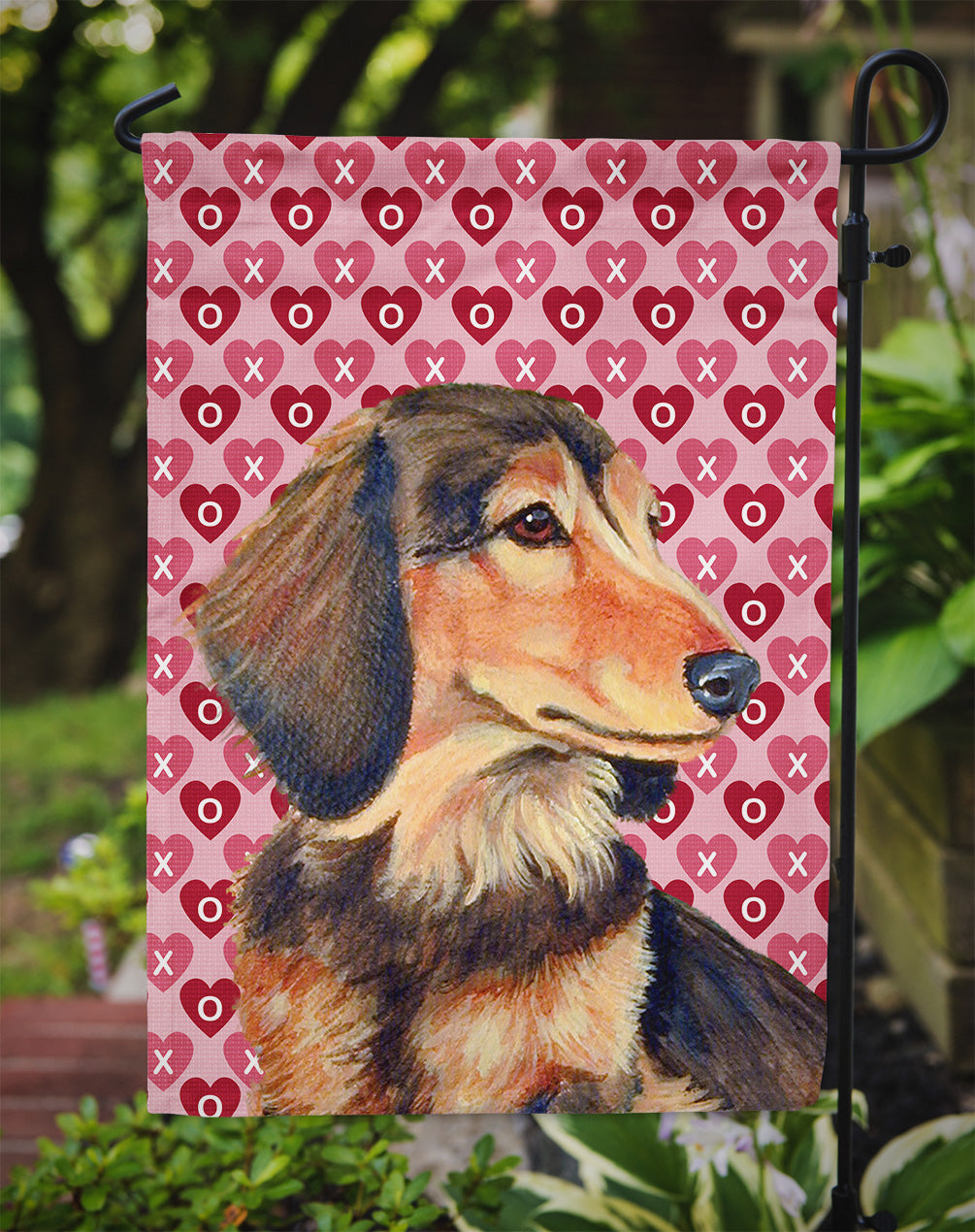 Dachshund Hearts Love and Valentine's Day Portrait Garden Flag Mailbox Decorative Yard Banner Outside Patio Artwork for Flower Beds, Garden Size, Multicolor