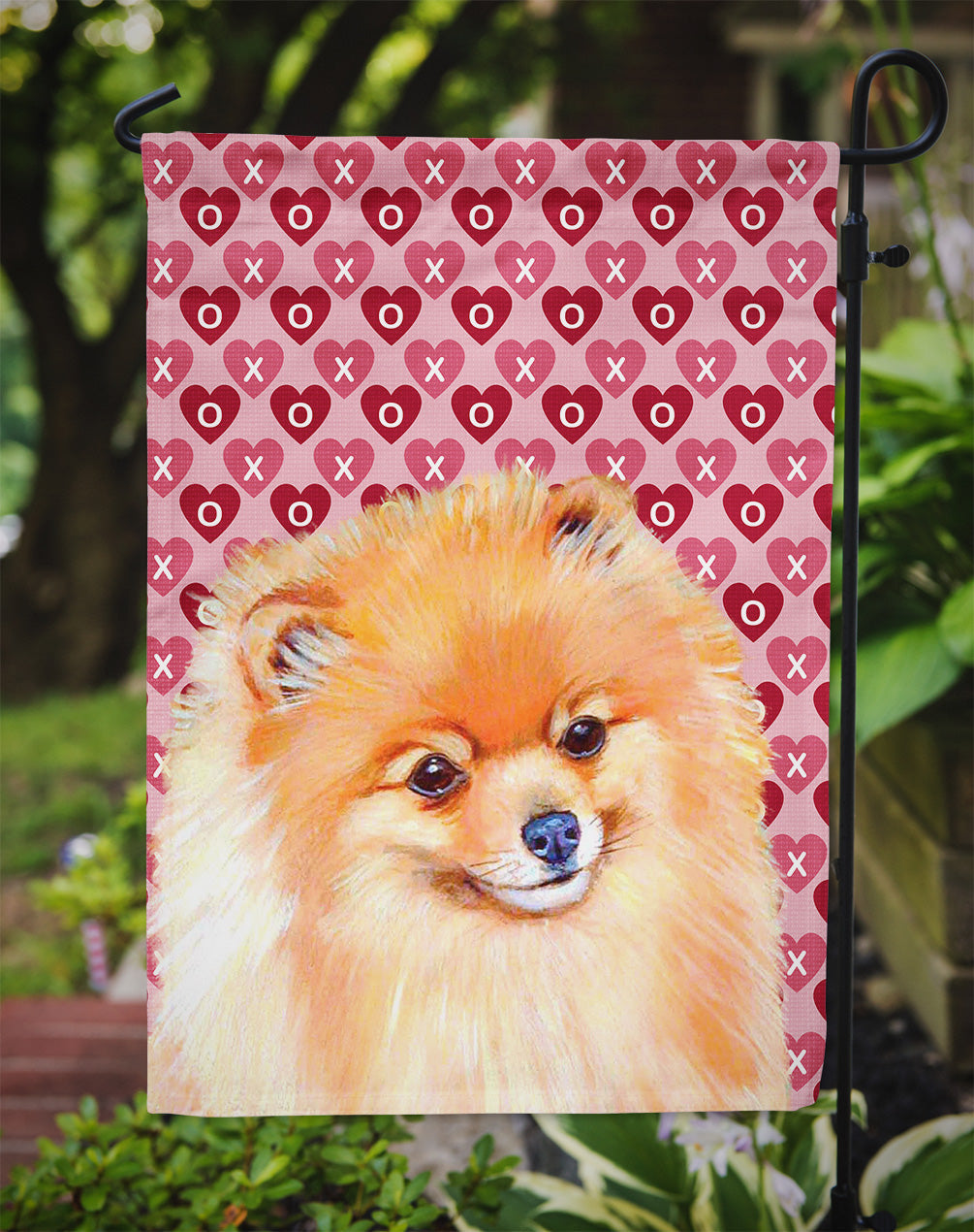 Pomeranian Hearts Love and Valentine's Day Portrait Garden Flag Mailbox Decorative Yard Banner Outside Patio Artwork for Flower Beds, Garden Size, Multicolor