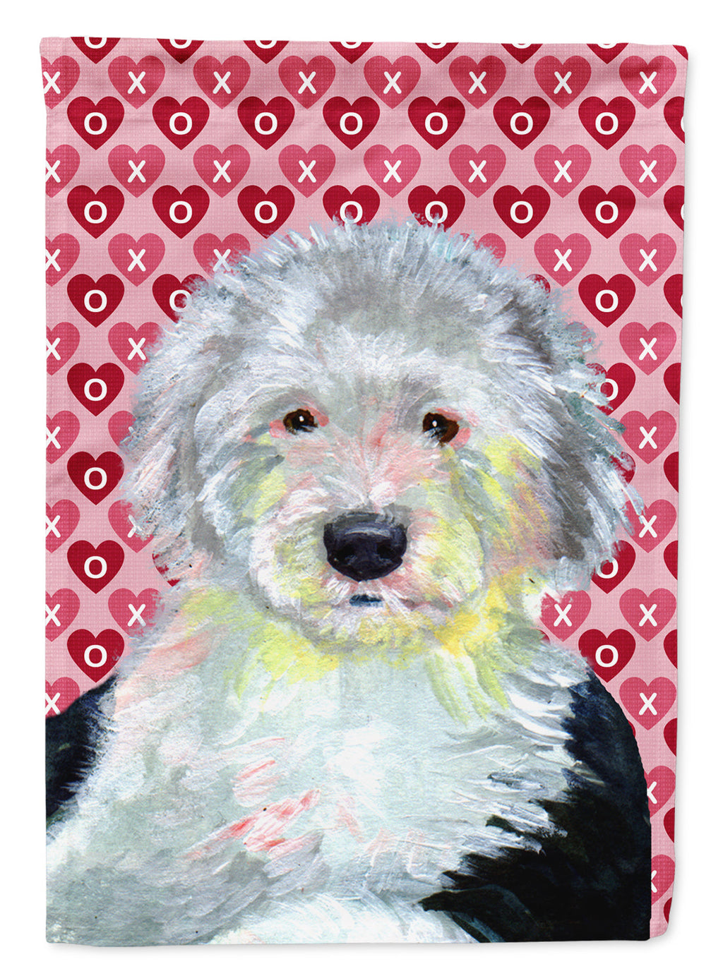 Old English Sheepdog Hearts Love and Valentine's Day Portrait Garden Flag Mailbox Decorative Yard Banner Outside Patio Artwork for Flower Beds, Garden Size, Multicolor