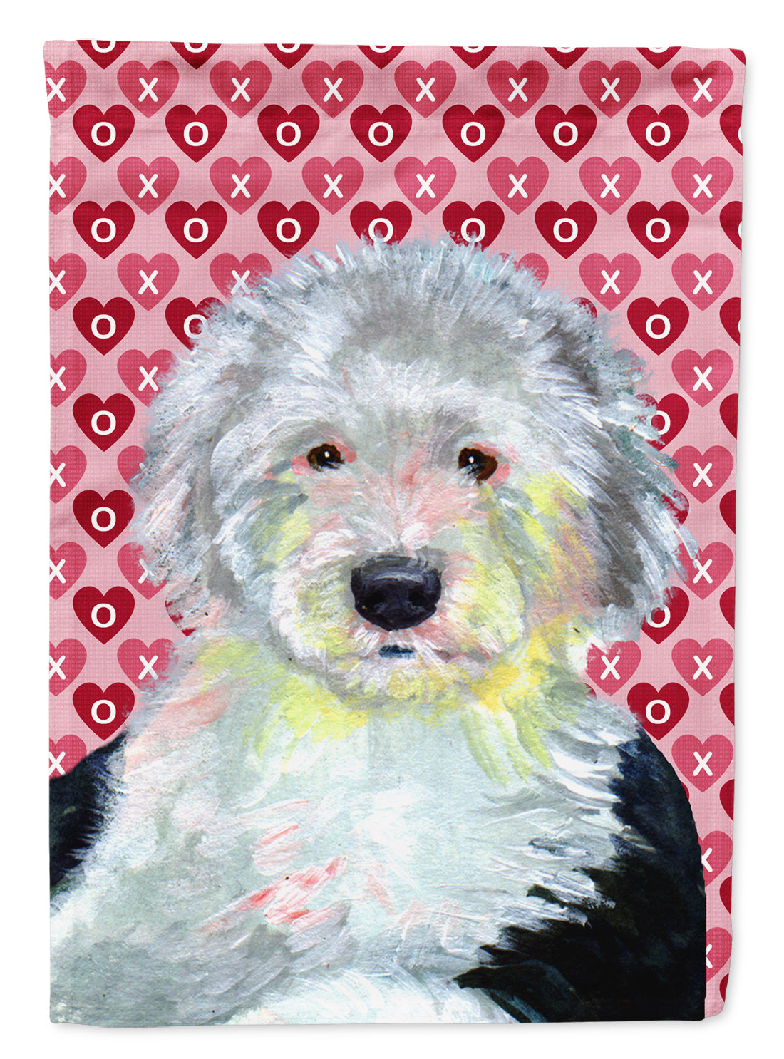Old English Sheepdog Hearts Love and Valentine's Day Portrait Garden Flag Mailbox Decorative Yard Banner Outside Patio Artwork for Flower Beds, Garden Size, Multicolor