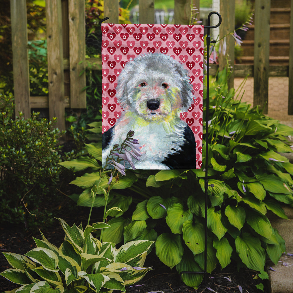 Old English Sheepdog Hearts Love and Valentine's Day Portrait Garden Flag Mailbox Decorative Yard Banner Outside Patio Artwork for Flower Beds, Garden Size, Multicolor