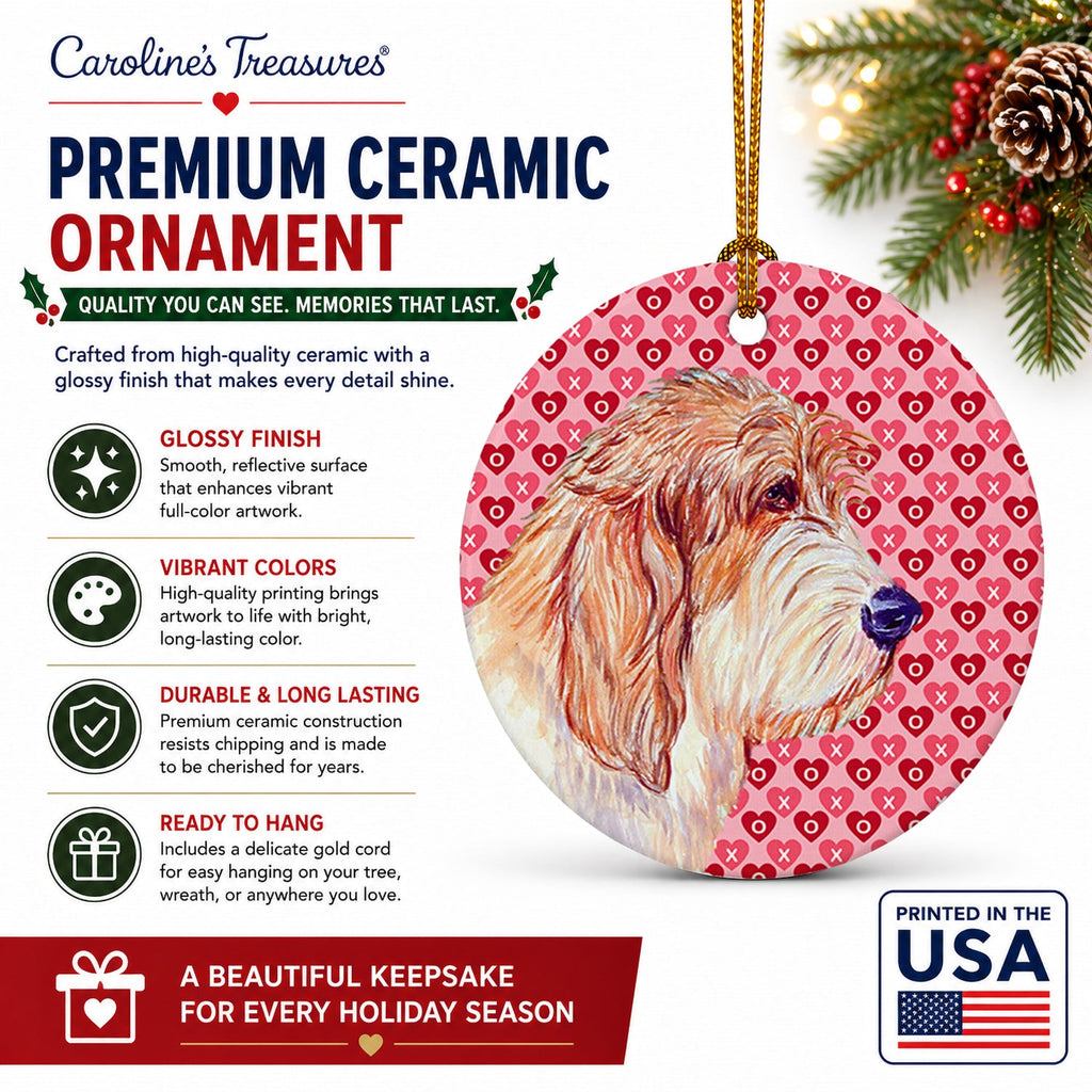 Petit Basset Griffon Vendeen Hearts Love Valentine's Day Ceramic Ornament Christmas Tree Hanging Decorations for Home Christmas Holiday, Party, Gift, 3 in, Multicolor