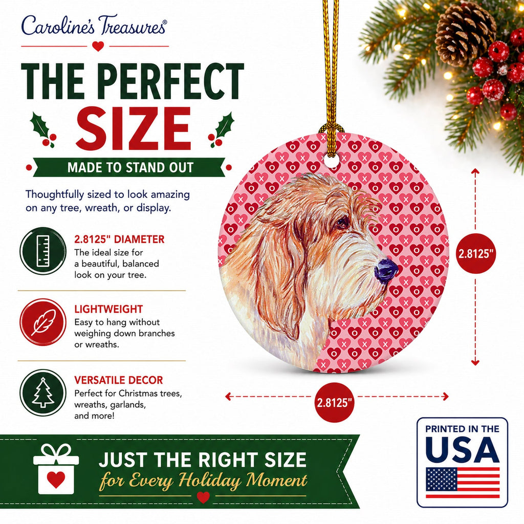 Petit Basset Griffon Vendeen Hearts Love Valentine's Day Ceramic Ornament Christmas Tree Hanging Decorations for Home Christmas Holiday, Party, Gift, 3 in, Multicolor