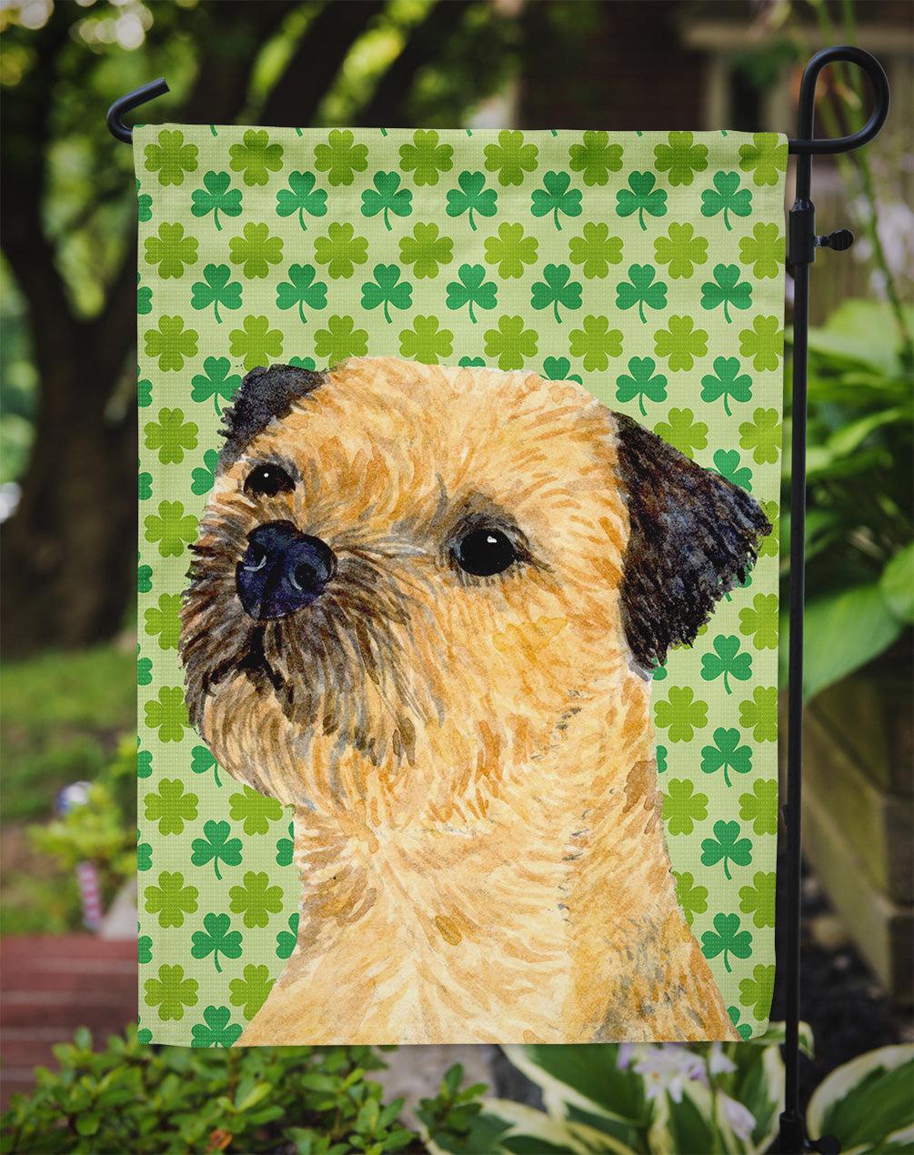 Border Terrier St. Patrick's Day Shamrock Portrait Garden Flag Mailbox Decorative Yard Banner Outside Patio Artwork for Flower Beds, Garden Size, Multicolor