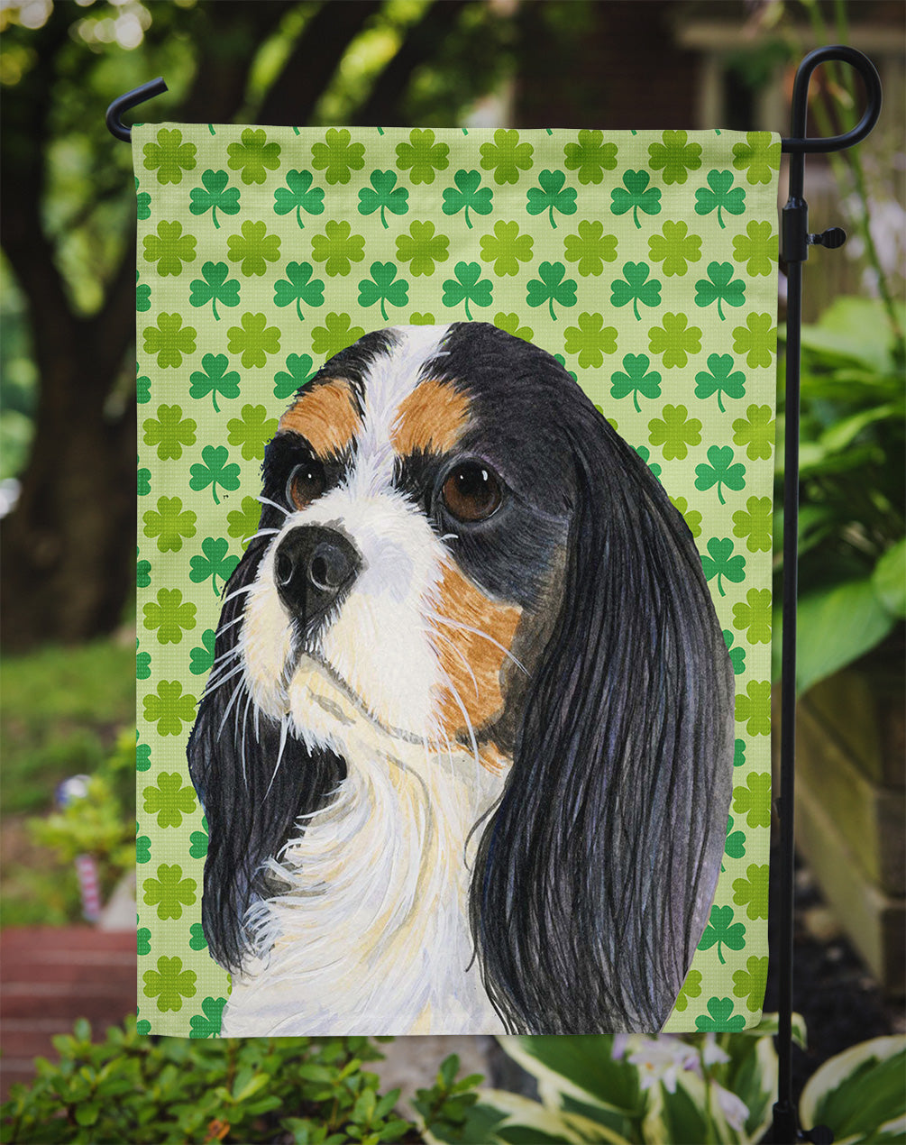 Cavalier Spaniel St. Patrick's Day Shamrock Portrait Garden Flag Mailbox Decorative Yard Banner Outside Patio Artwork for Flower Beds, Garden Size, Multicolor