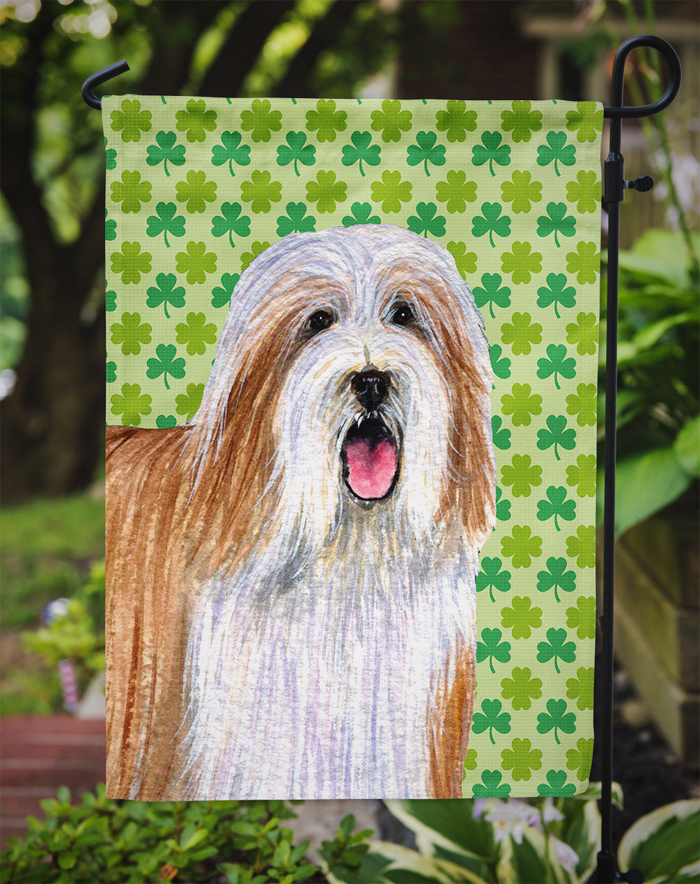 Bearded Collie St. Patrick's Day Shamrock Portrait Garden Flag Mailbox Decorative Yard Banner Outside Patio Artwork for Flower Beds, Garden Size, Multicolor