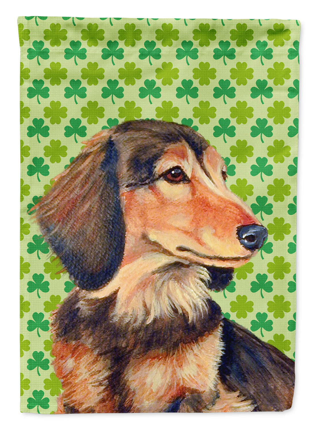 Dachshund St. Patrick's Day Shamrock Portrait Garden Flag Mailbox Decorative Yard Banner Outside Patio Artwork for Flower Beds, Garden Size, Multicolor