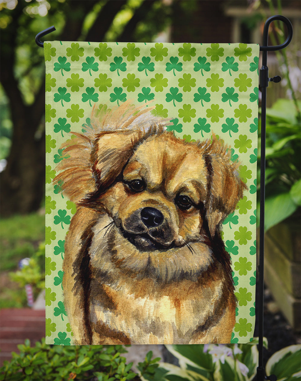 Tibetan Spaniel St. Patrick's Day Shamrock Portrait Garden Flag Mailbox Decorative Yard Banner Outside Patio Artwork for Flower Beds, Garden Size, Multicolor